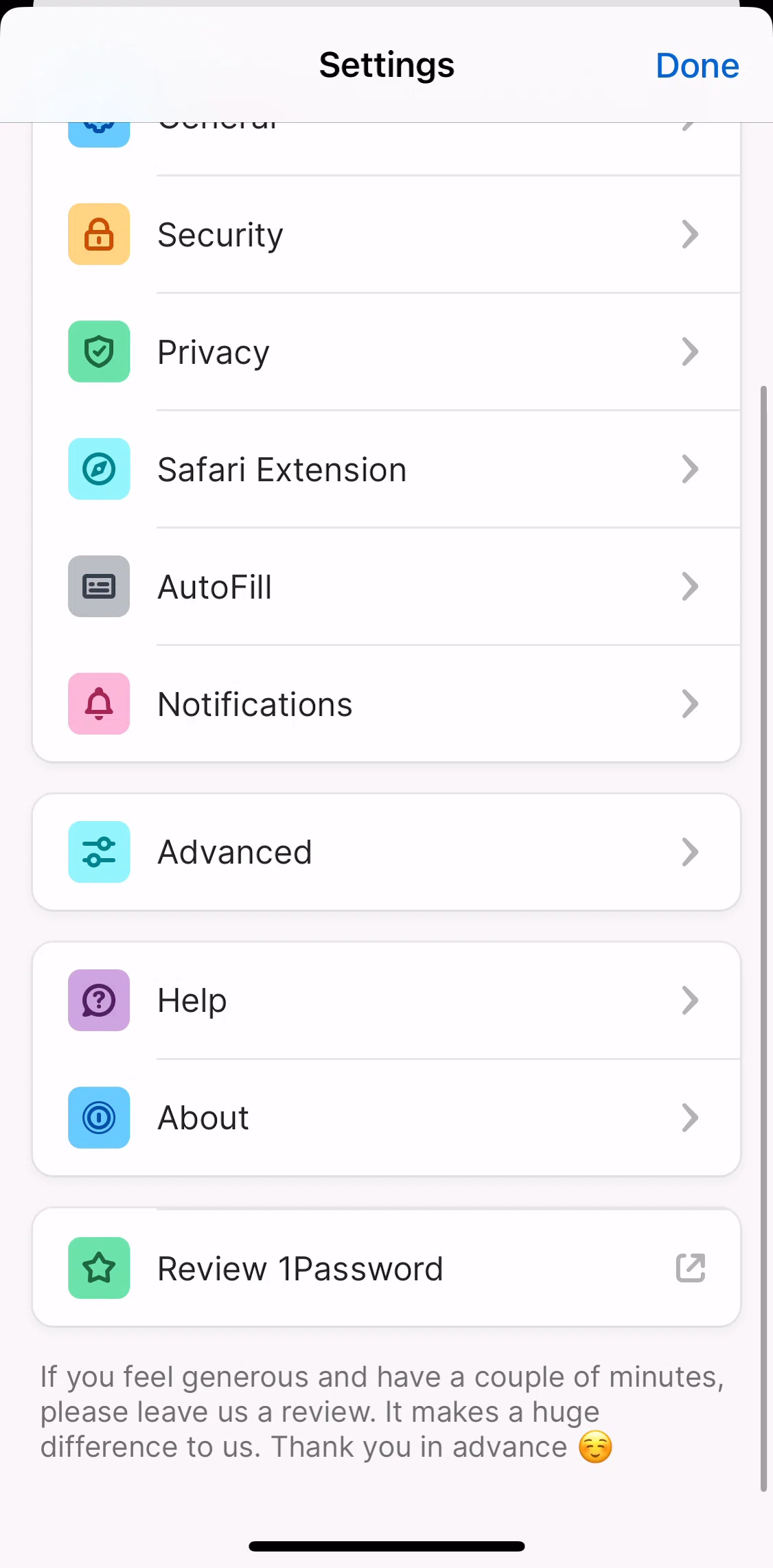 1password Screen screen in the About flow