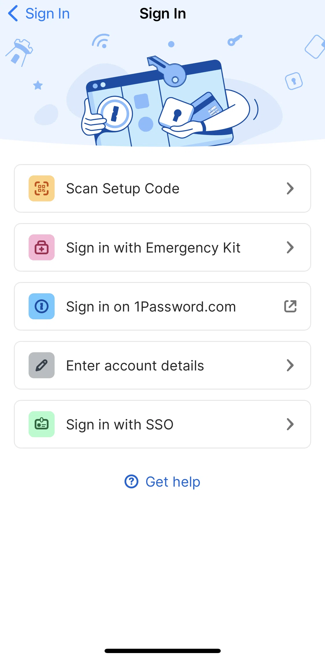 1password Screen screen in the Entering account details flow