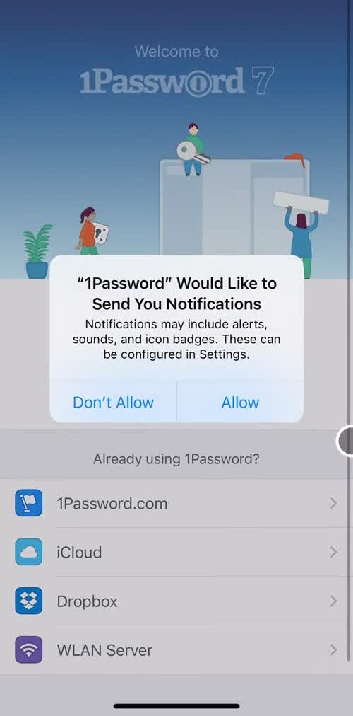 1password Enable notifications screen in the Onboarding flow