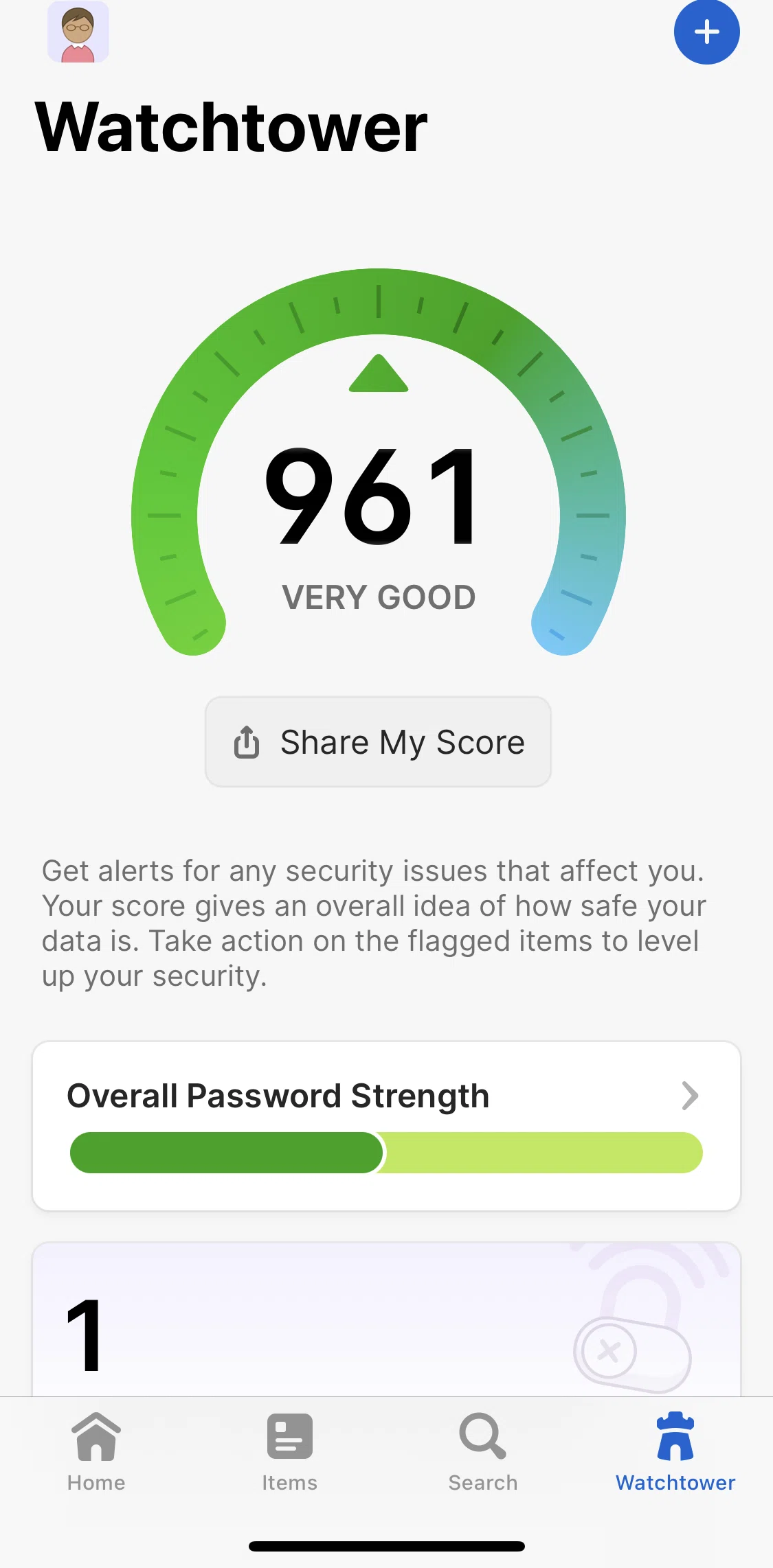 1password Screen screen in the Overall password strength flow