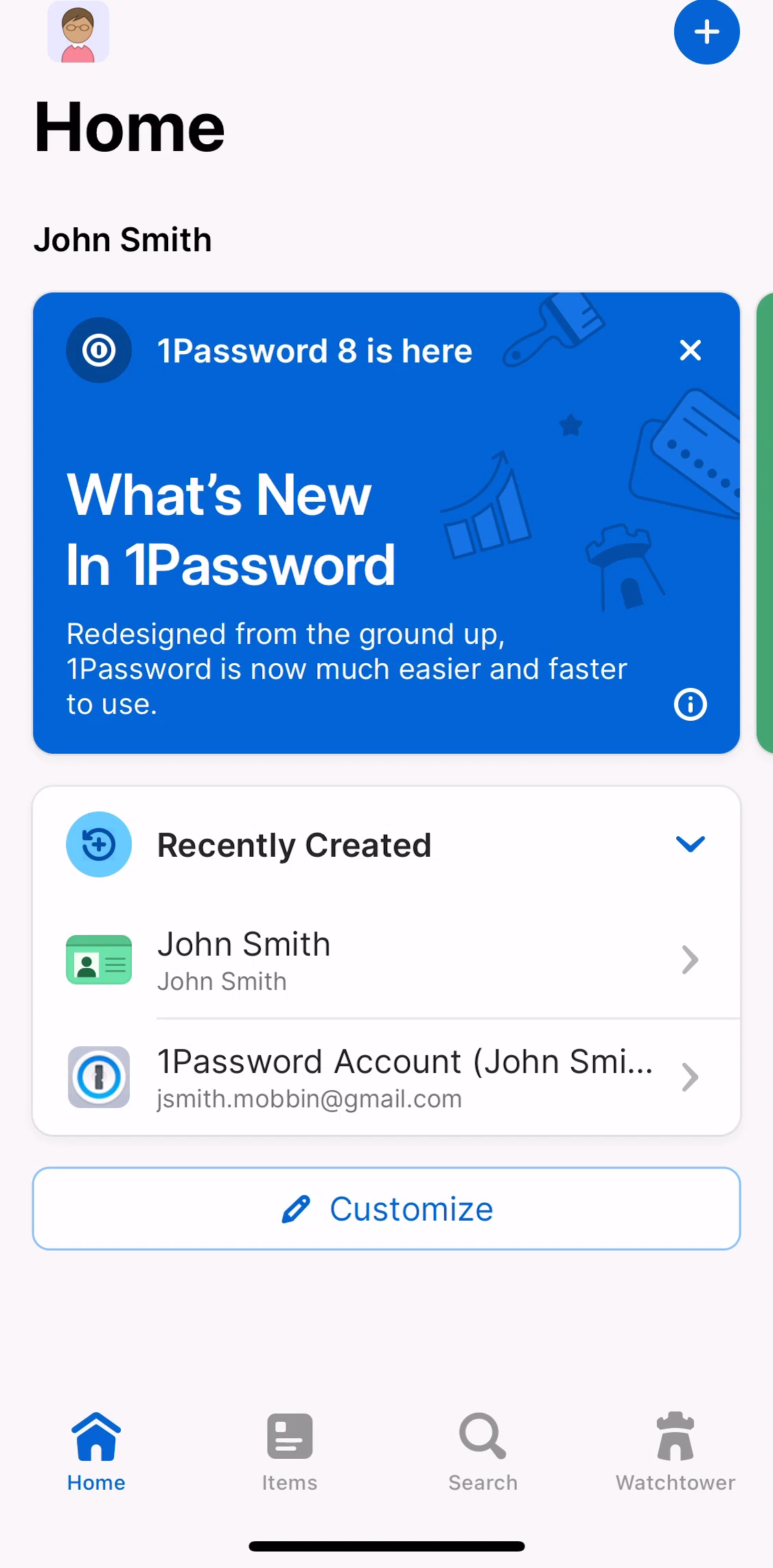 1password Screen screen in the Searching 1Password flow