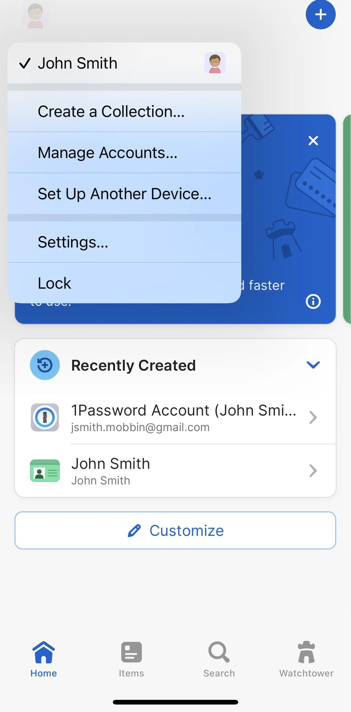 1password Screen screen in the Settings flow