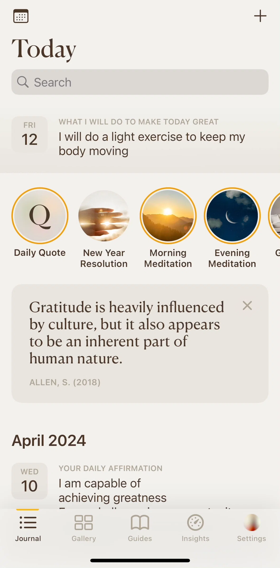 5 Minute Journal Screen screen in the Insights flow