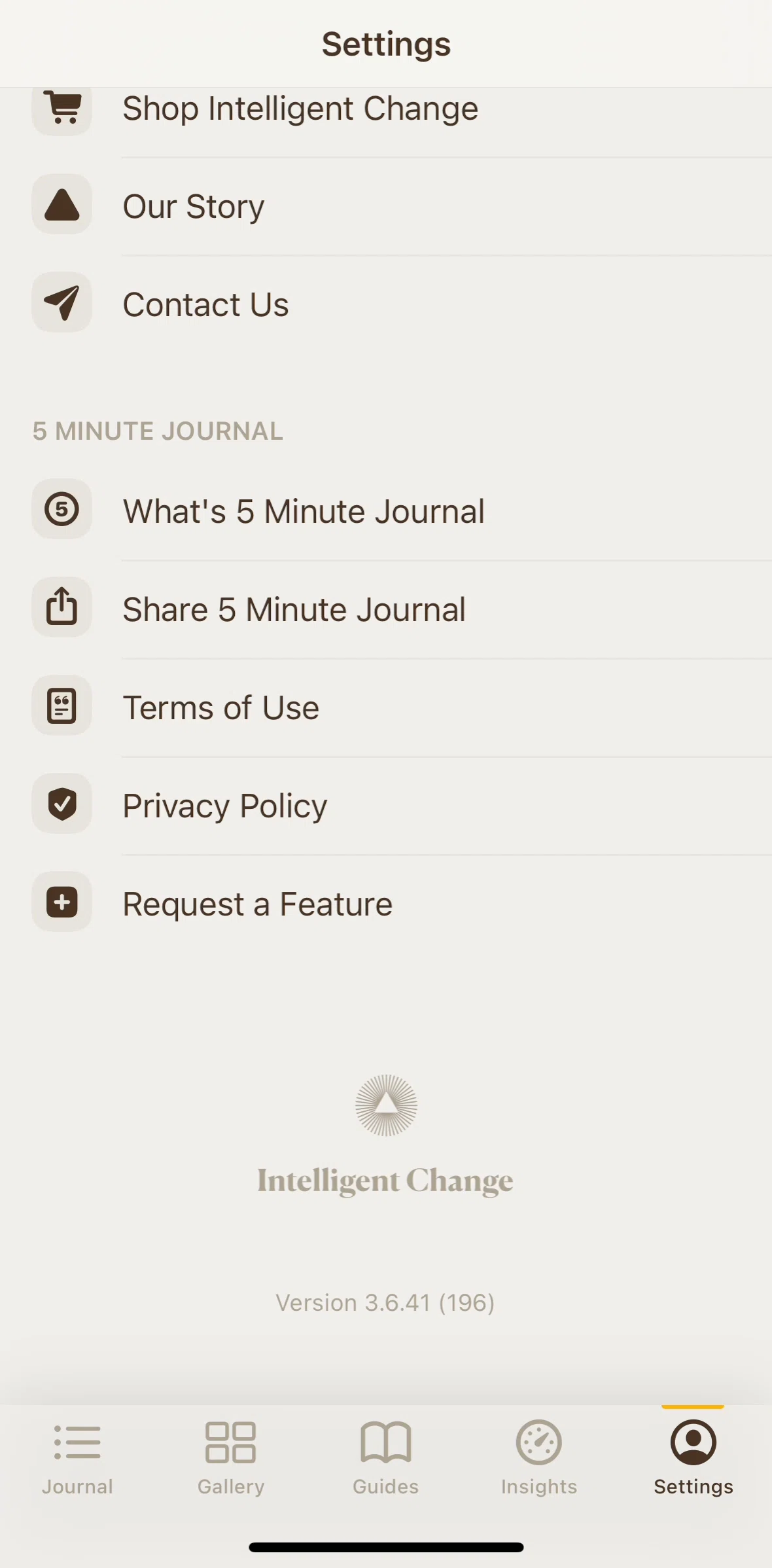 5 Minute Journal Screen screen in the Terms of Use flow
