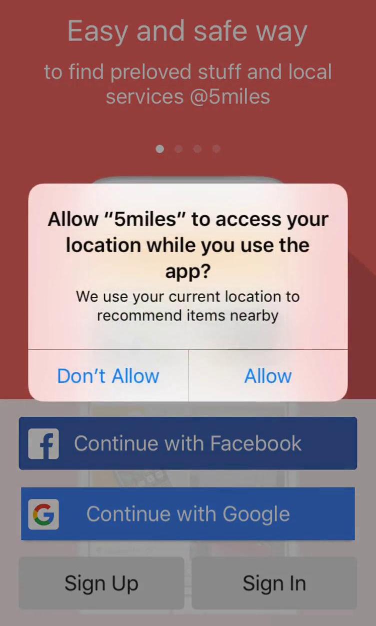 5miles Screen screen in the Onboarding flow