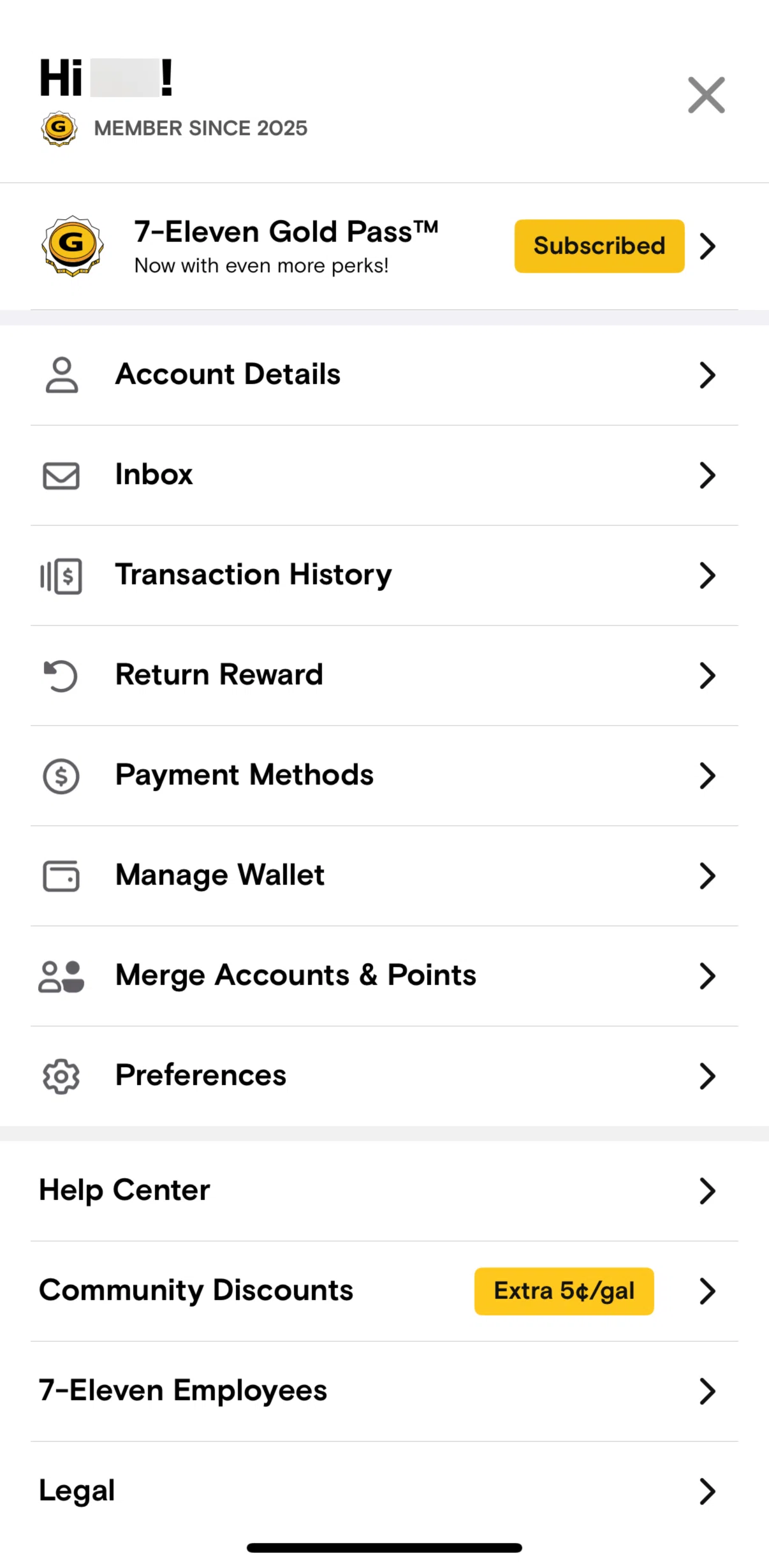 7-Eleven Screen screen in the Account detail flow