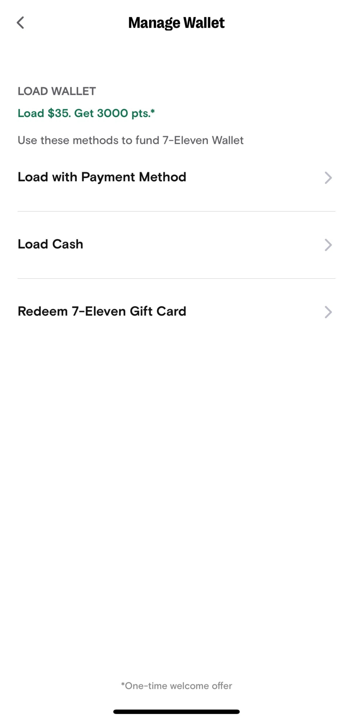 7-Eleven Screen screen in the Adding money flow