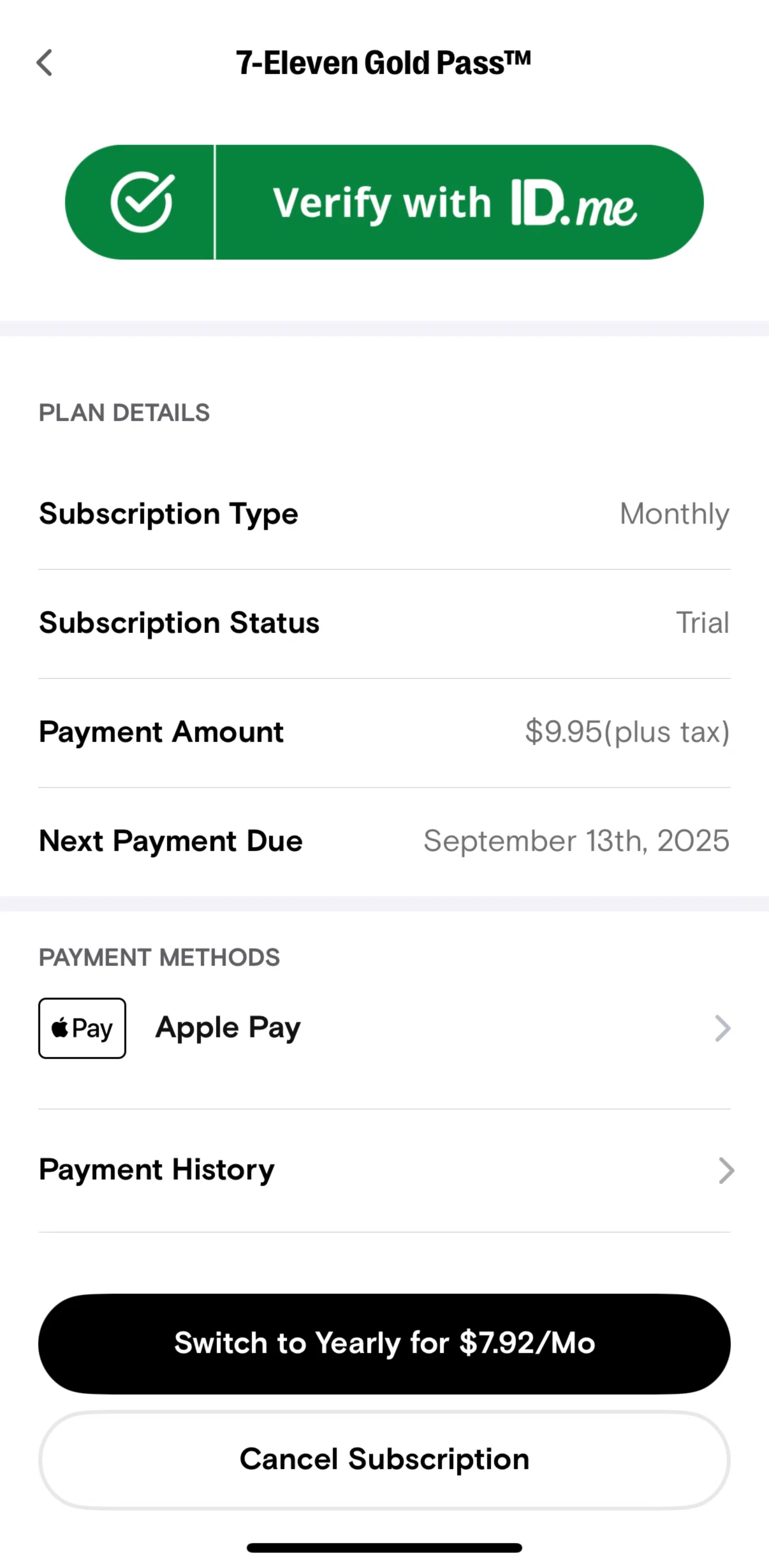 7-Eleven Screen screen in the Canceling a subscription flow