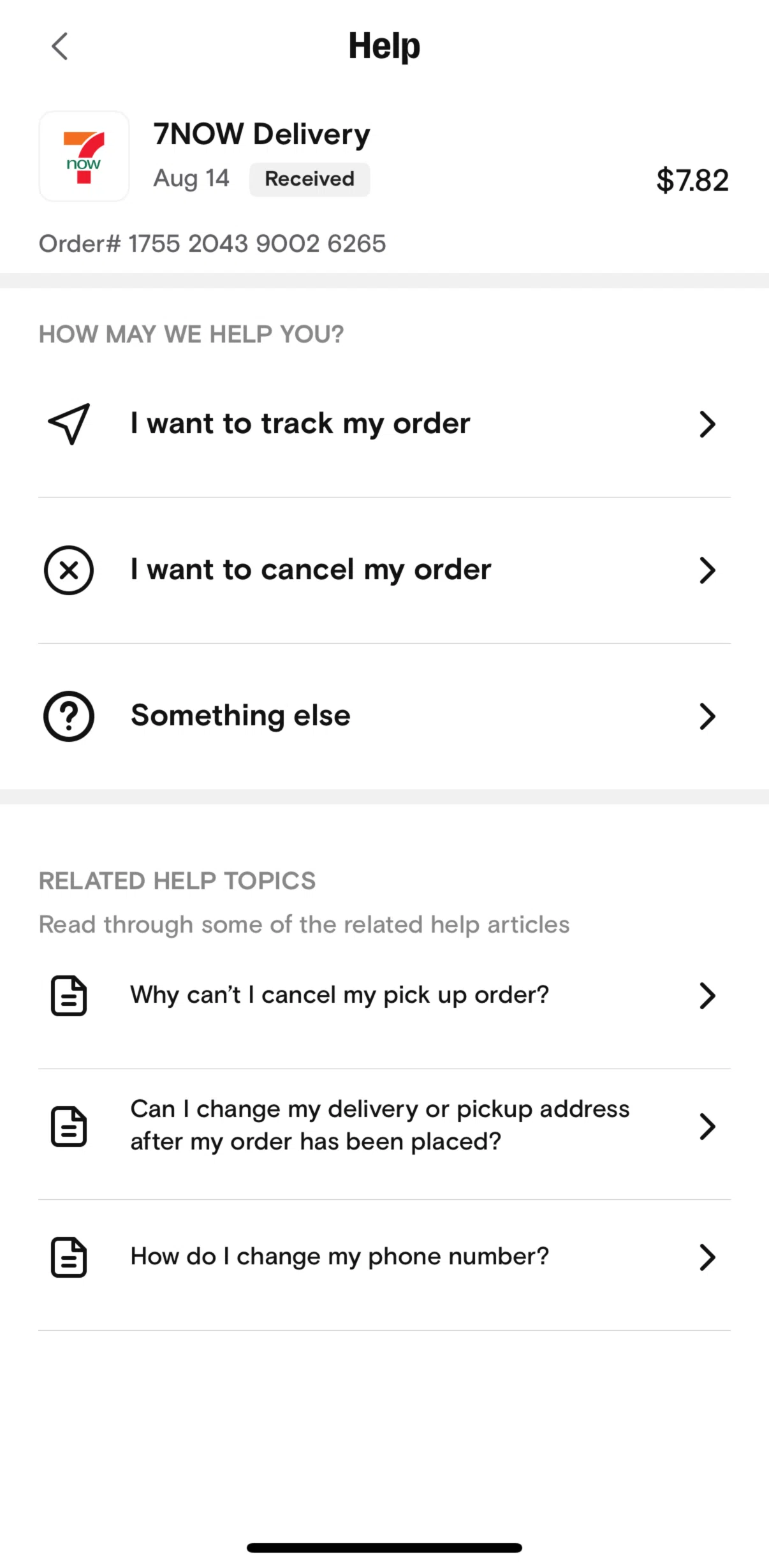 7-Eleven Screen screen in the Canceling an order flow