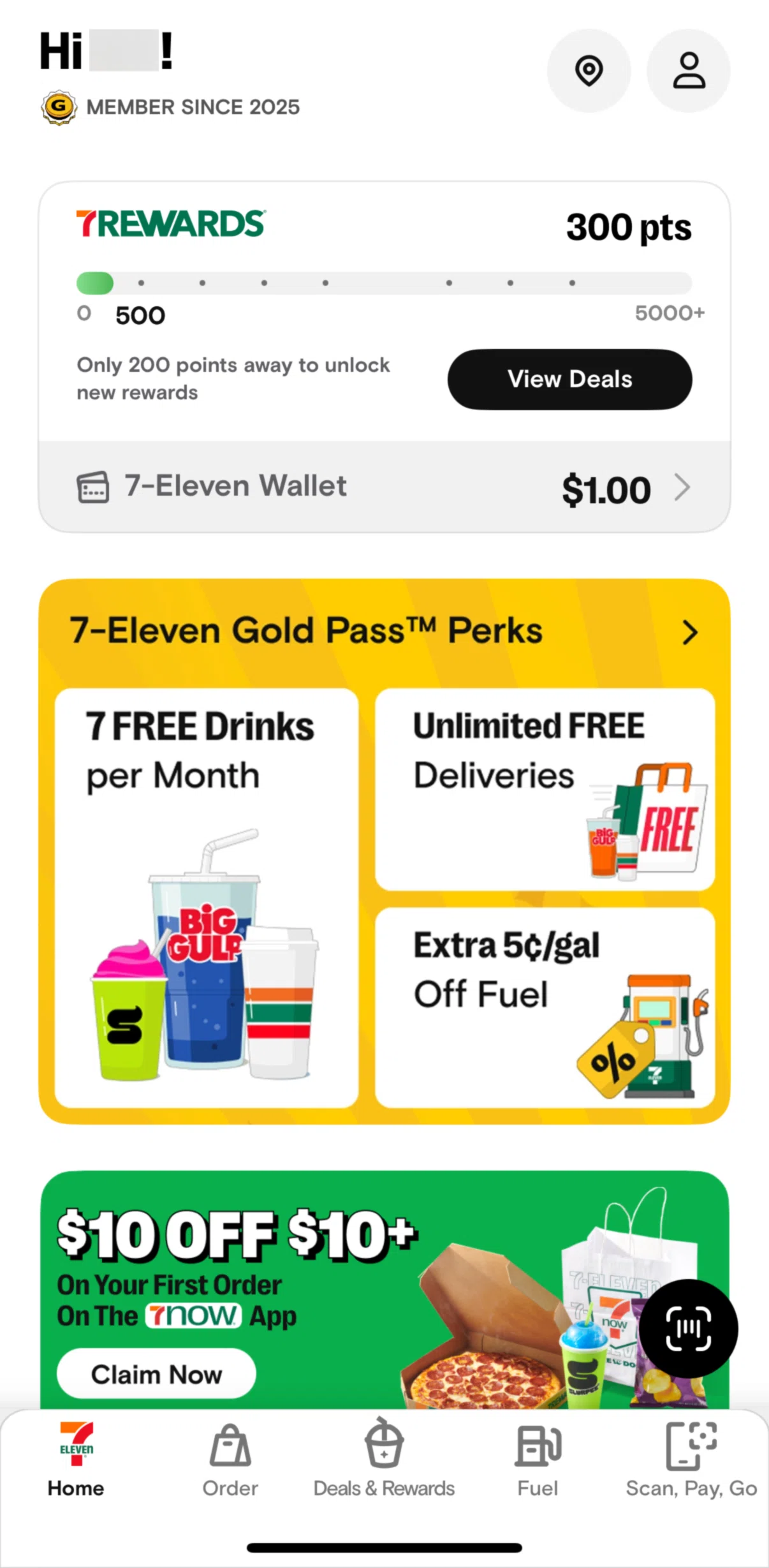 7-Eleven Screen screen in the Deals & rewards flow