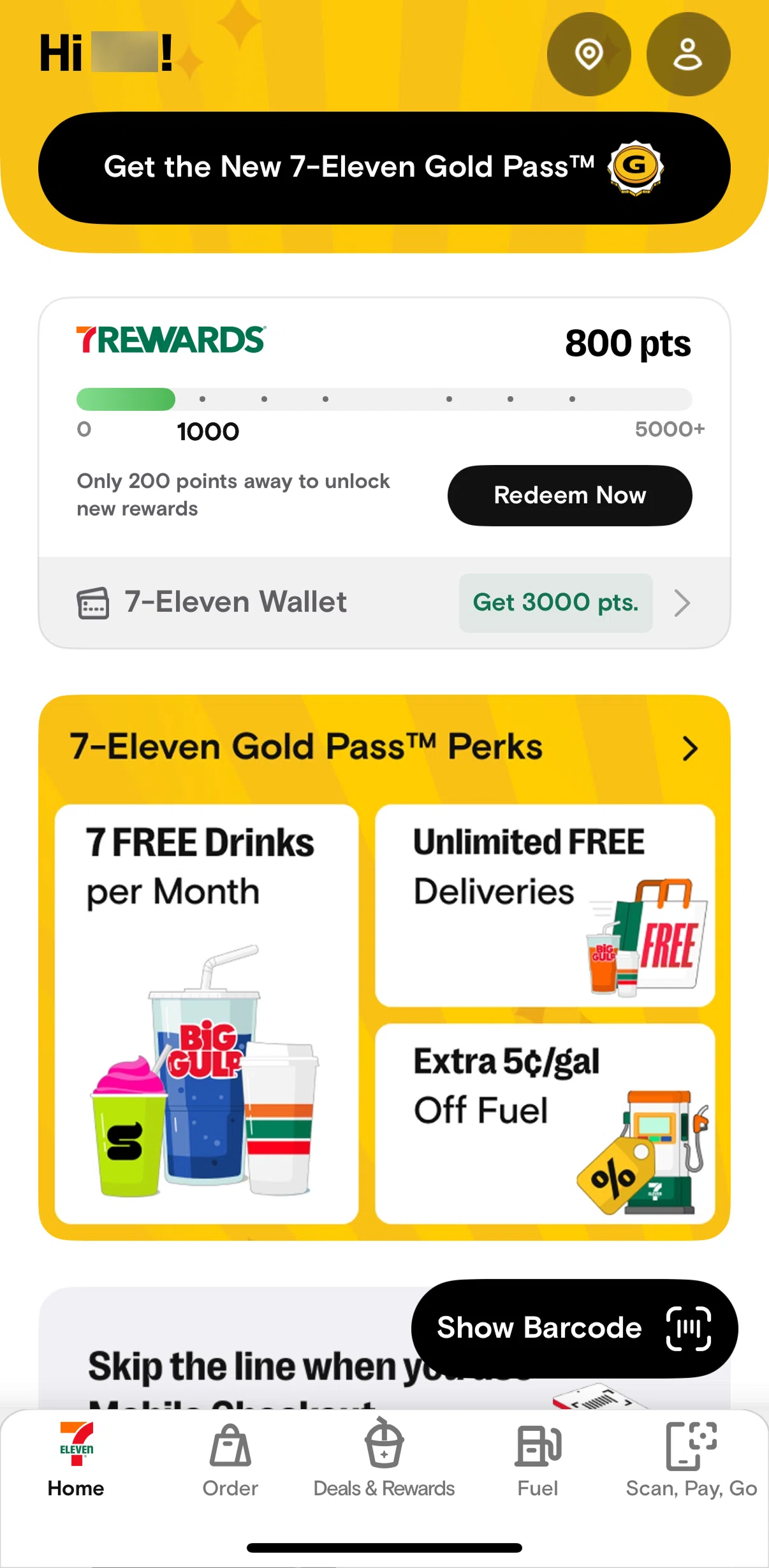 7-Eleven Screen screen in the Home flow