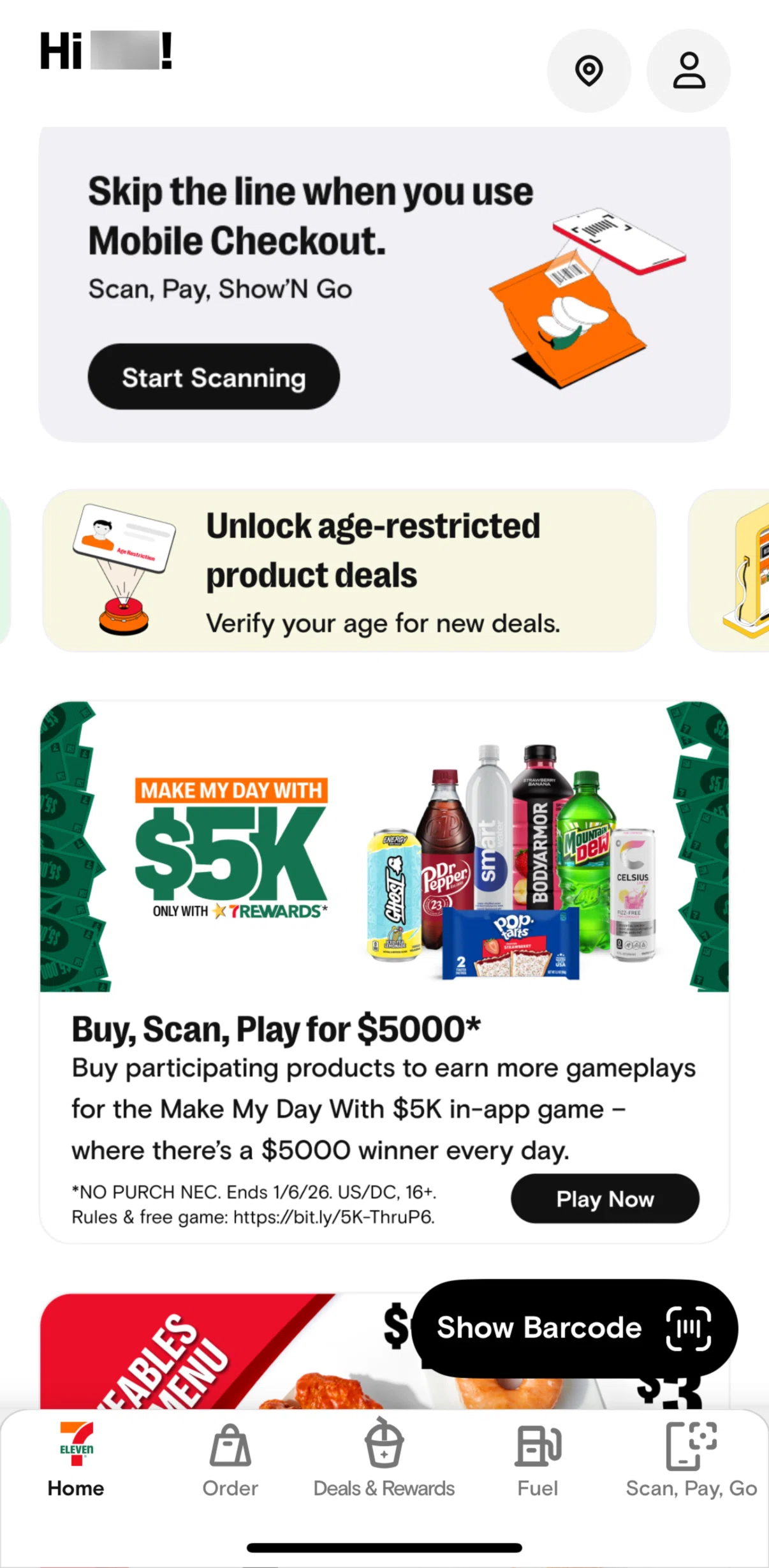 7-Eleven Screen screen in the Make My Day with $5K flow