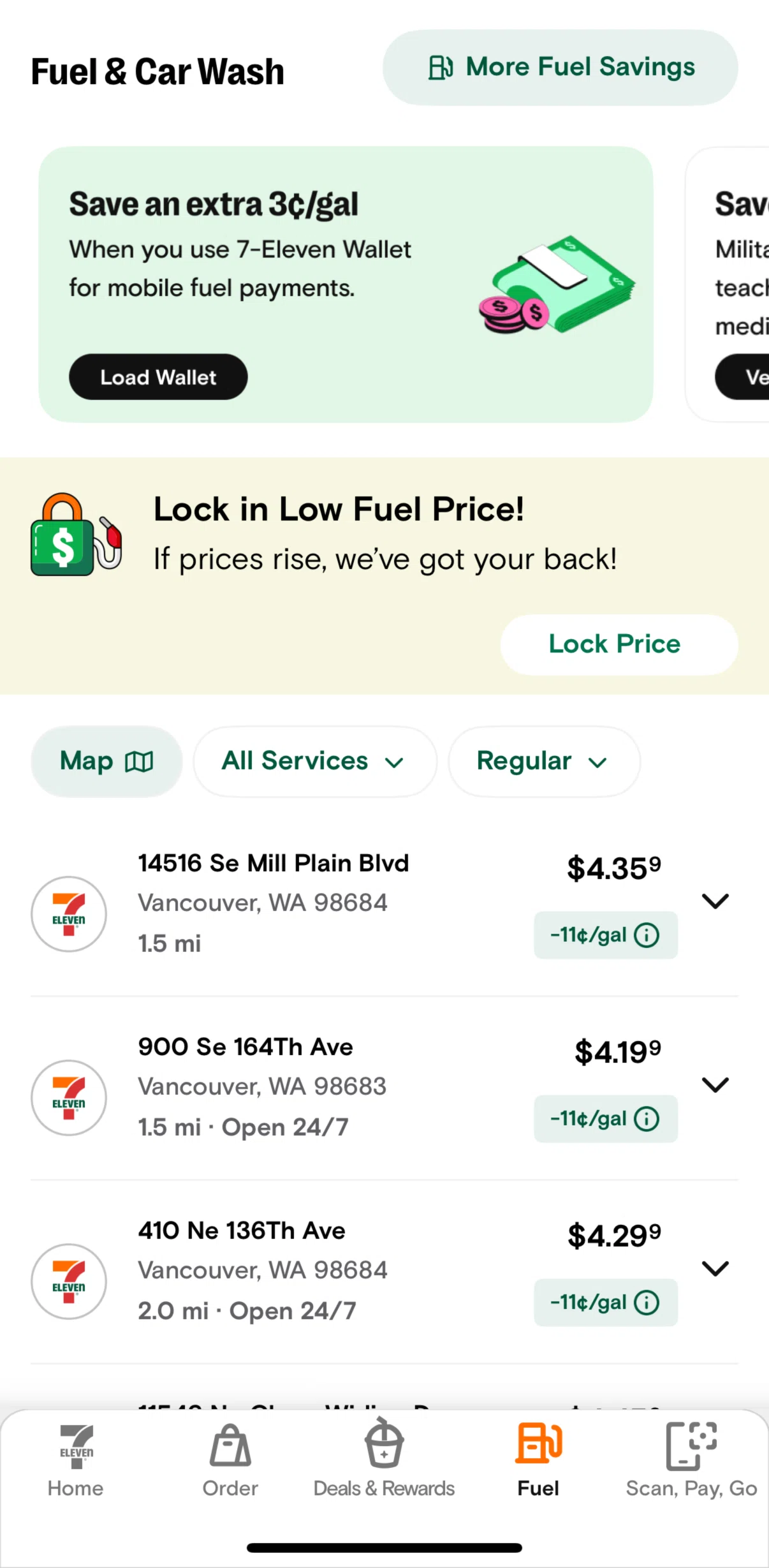 7-Eleven Screen screen in the More fuel savings flow