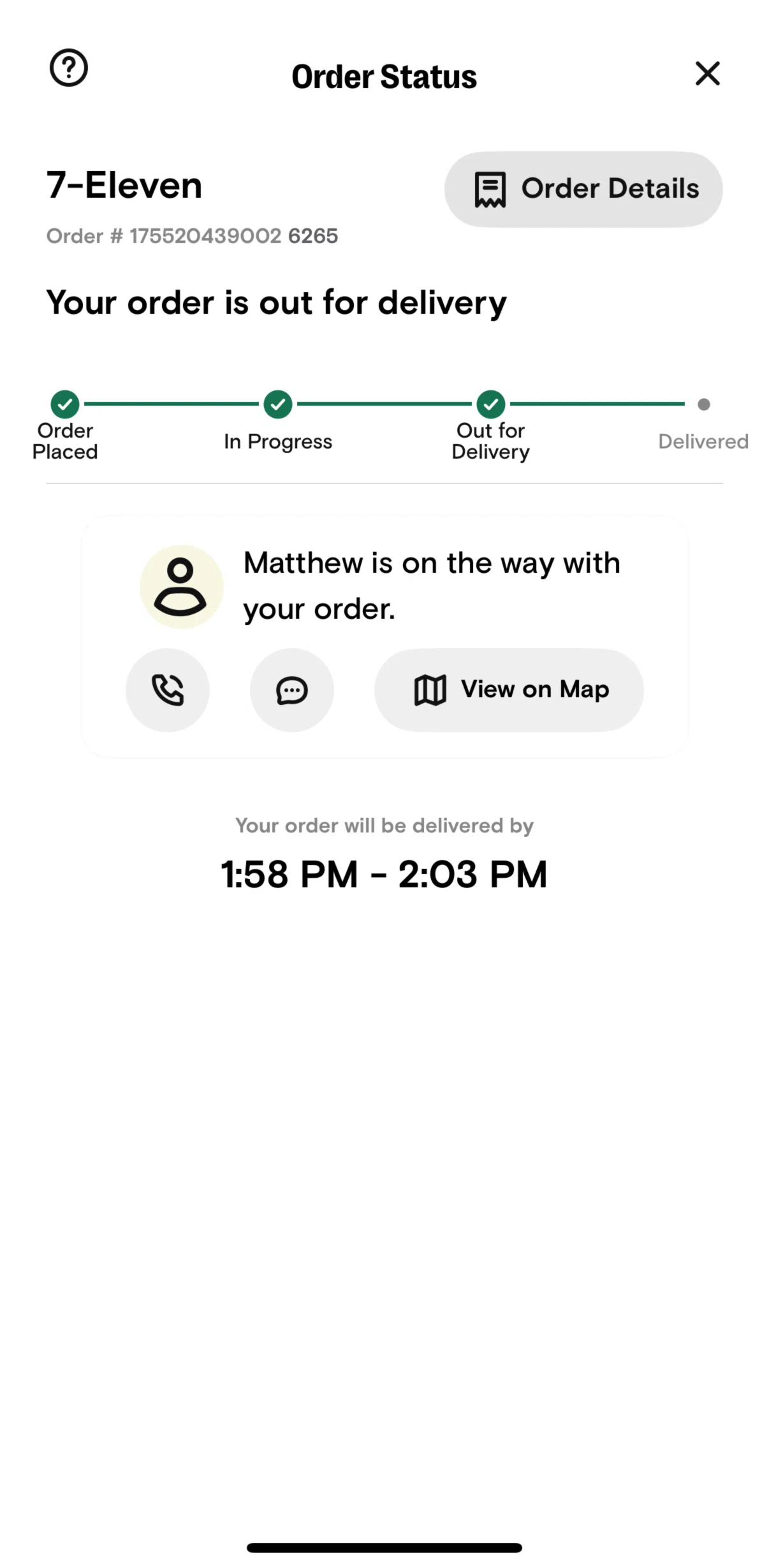 7-Eleven Screen screen in the Order detail flow