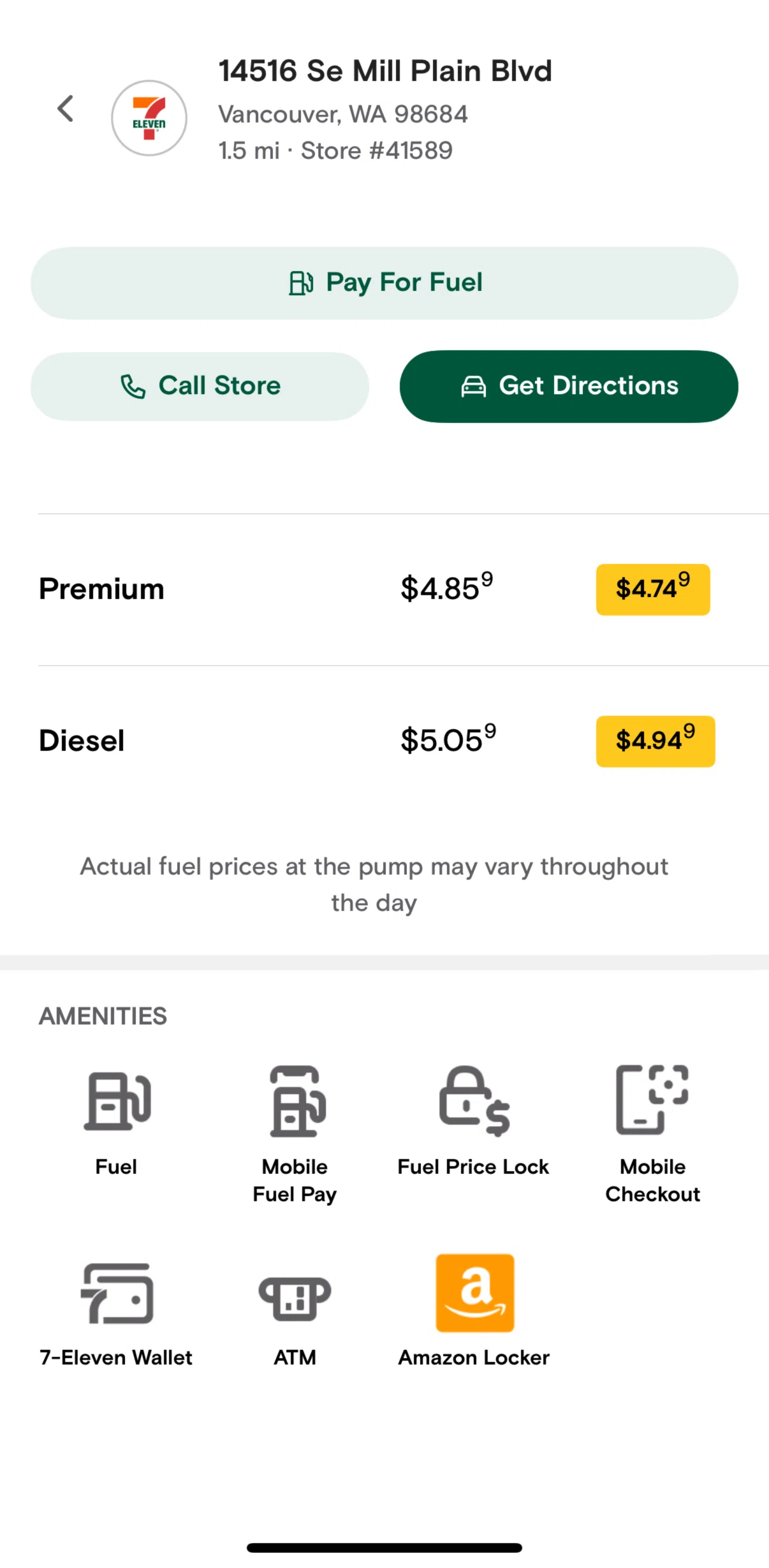 7-Eleven Screen screen in the Pay for fuel flow
