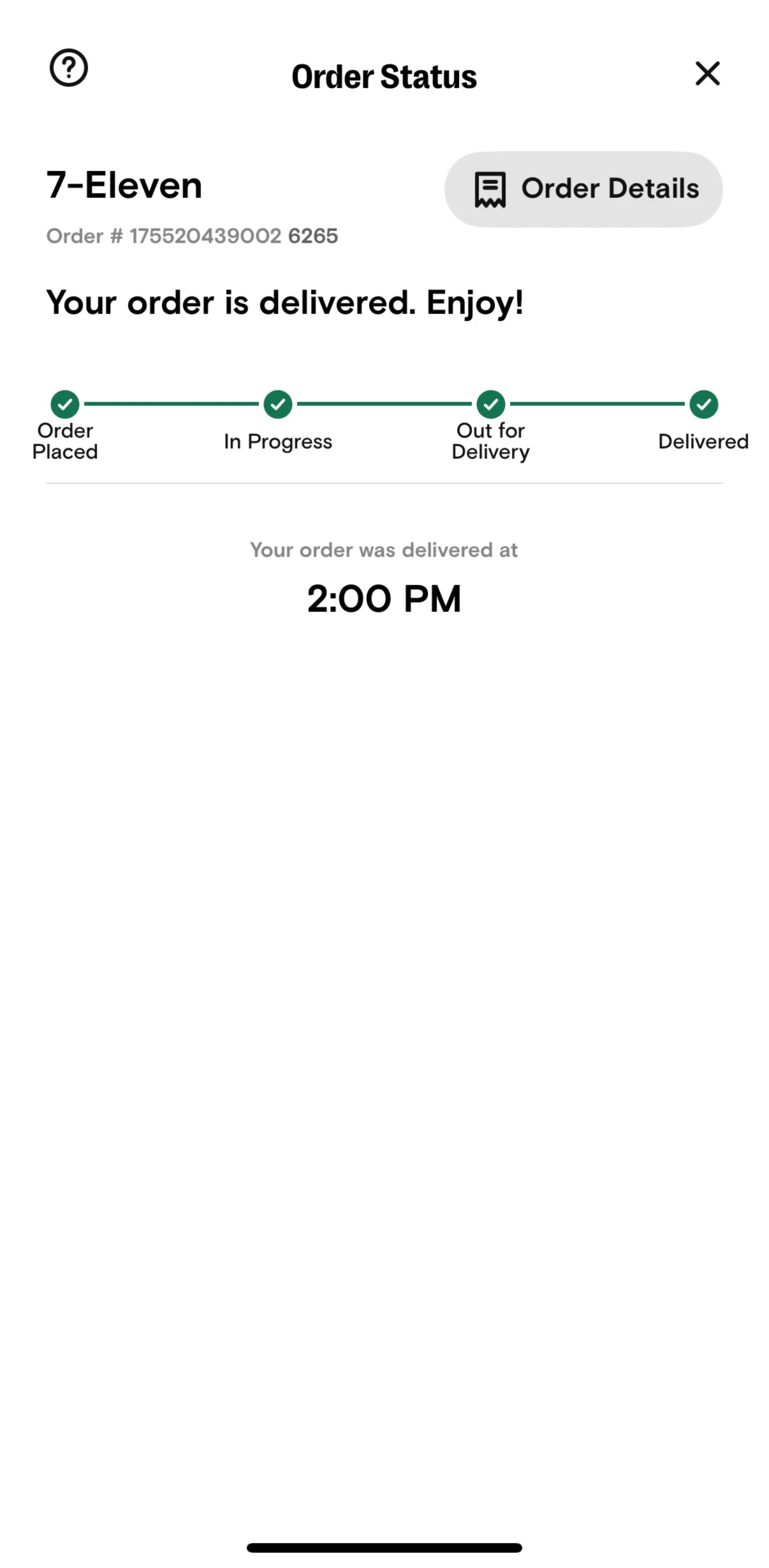 7-Eleven Screen screen in the Rating an order flow