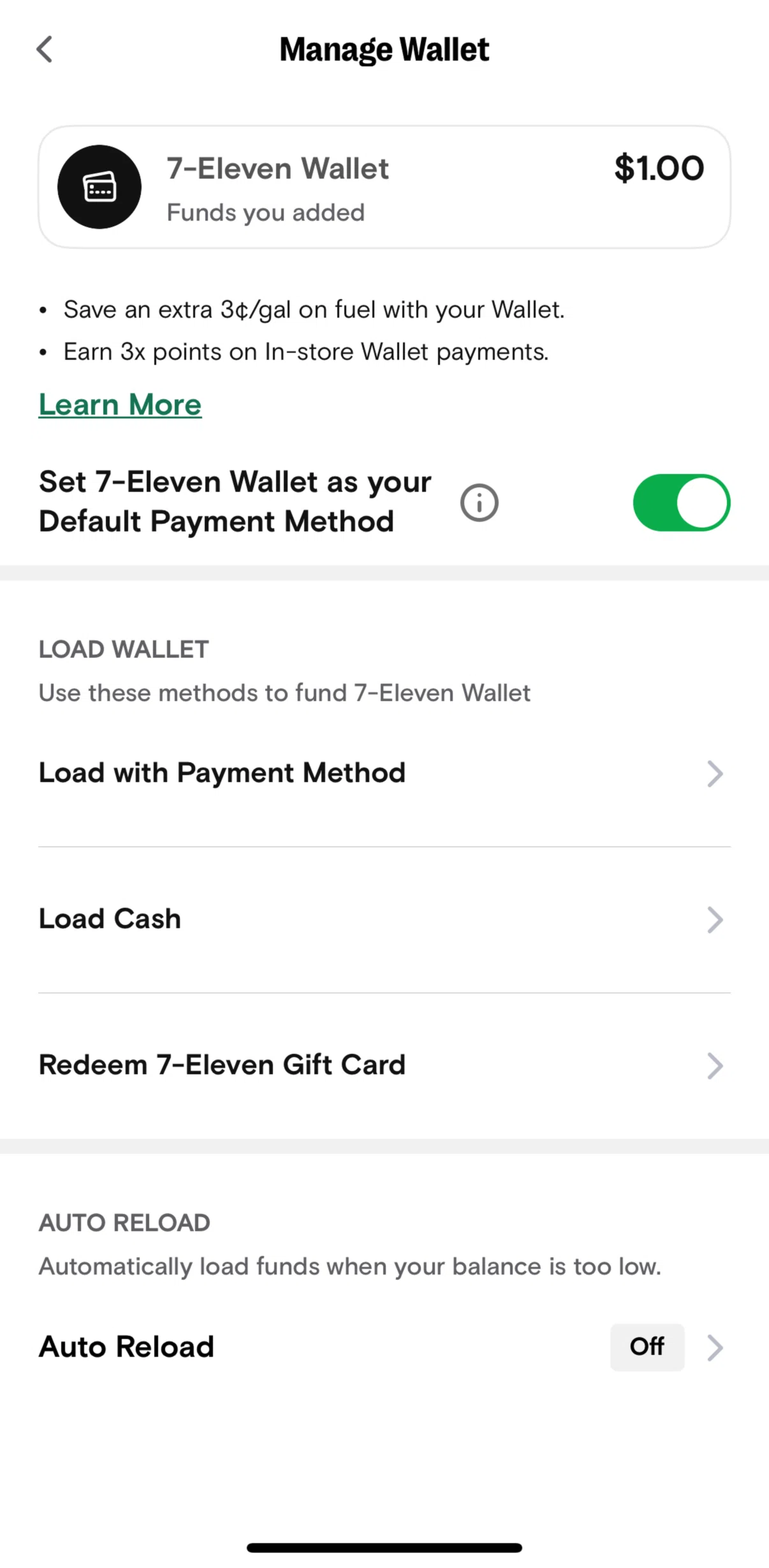 7-Eleven Screen screen in the Redeem a gift card flow