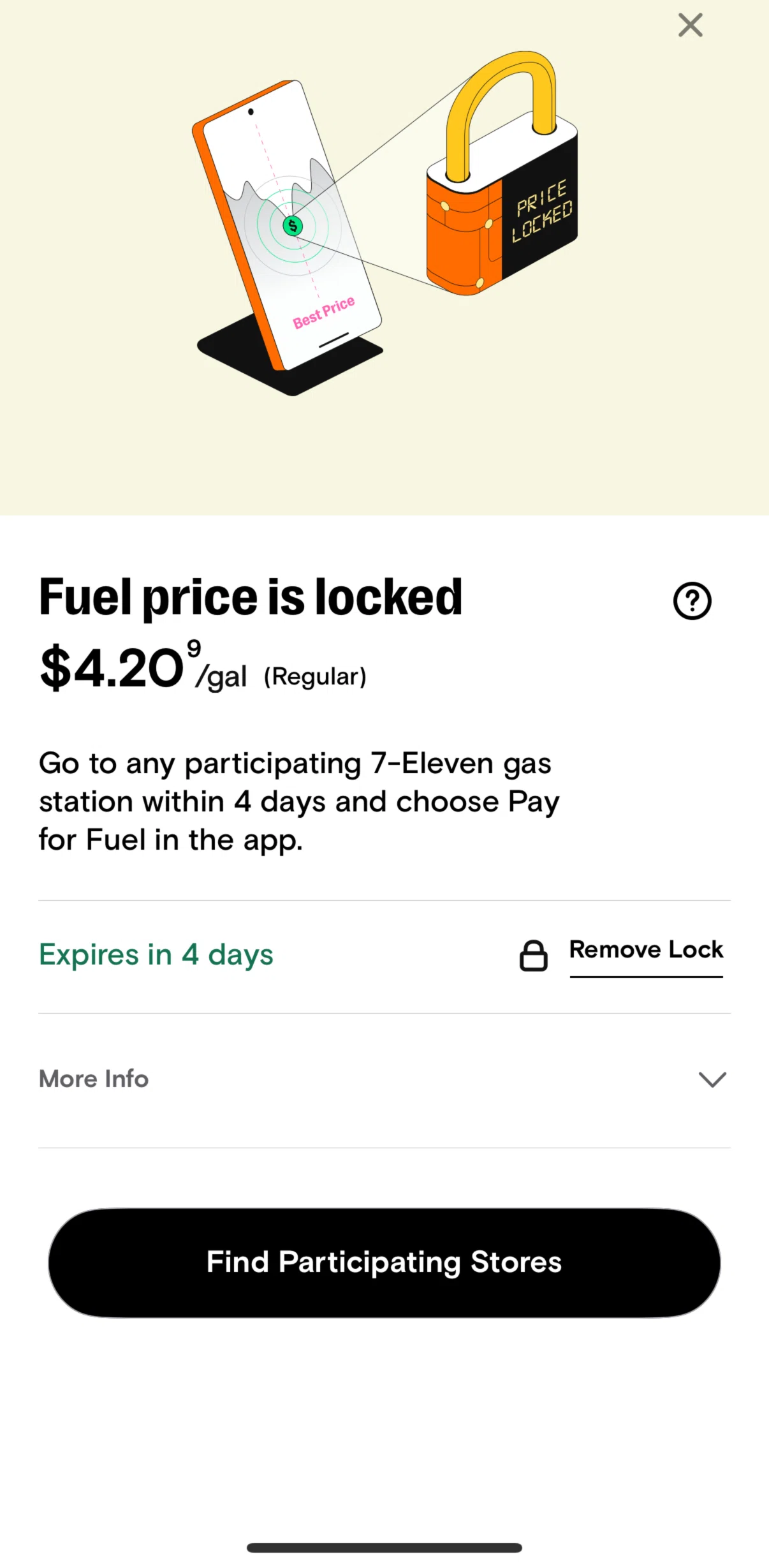 7-Eleven Screen screen in the Removing a price lock flow