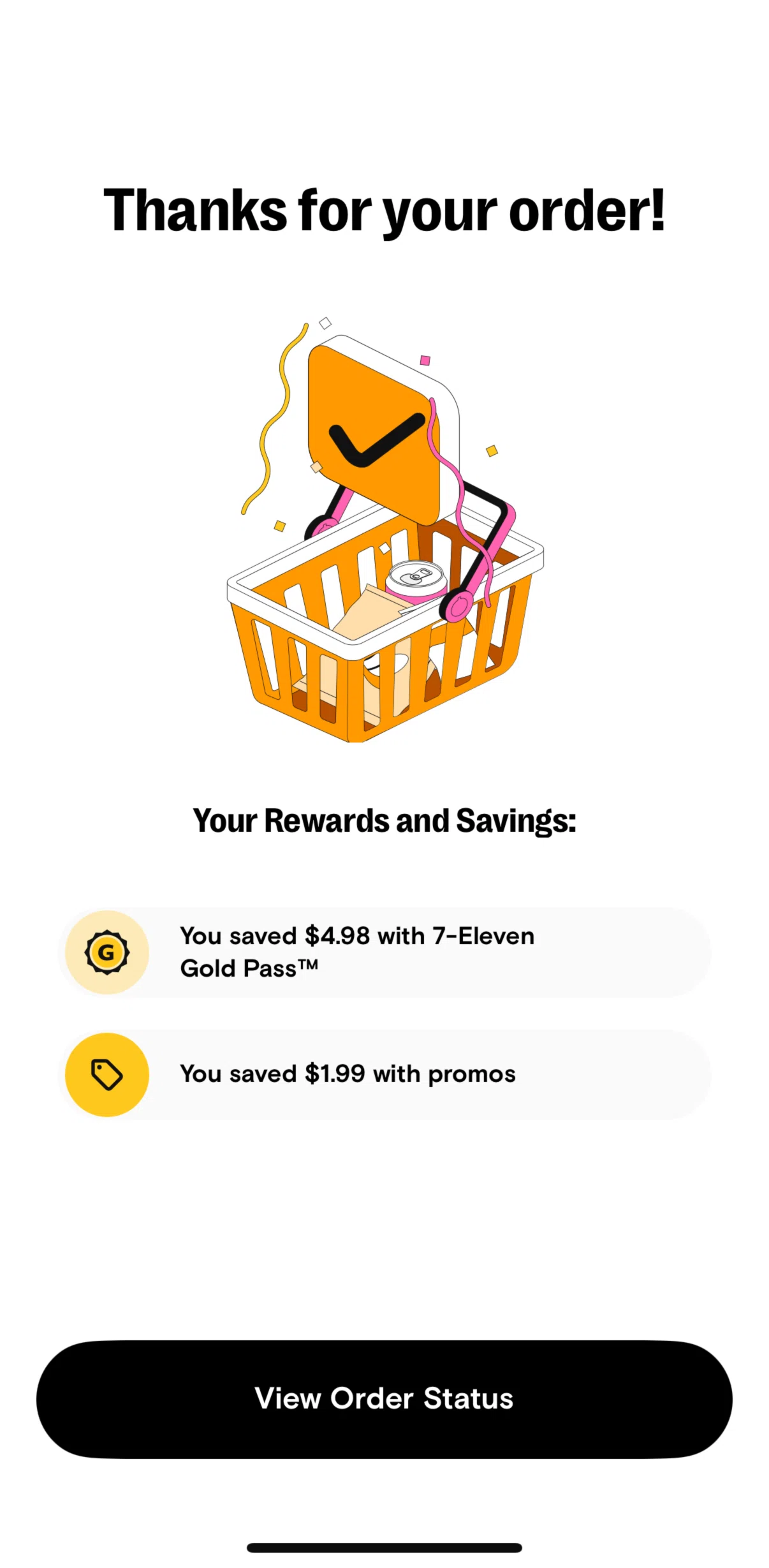 7-Eleven Screen screen in the View order status flow
