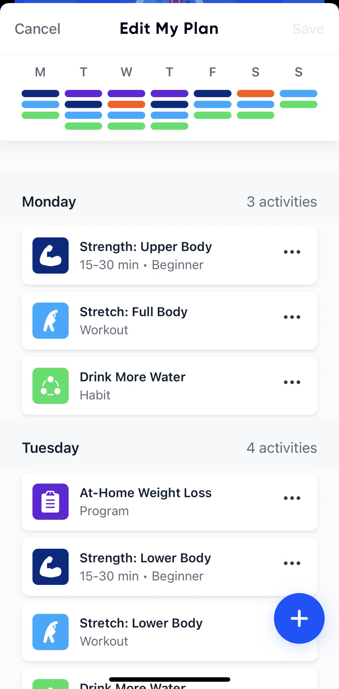 Aaptiv Screen screen in the Adding an activity (Workouts) flow