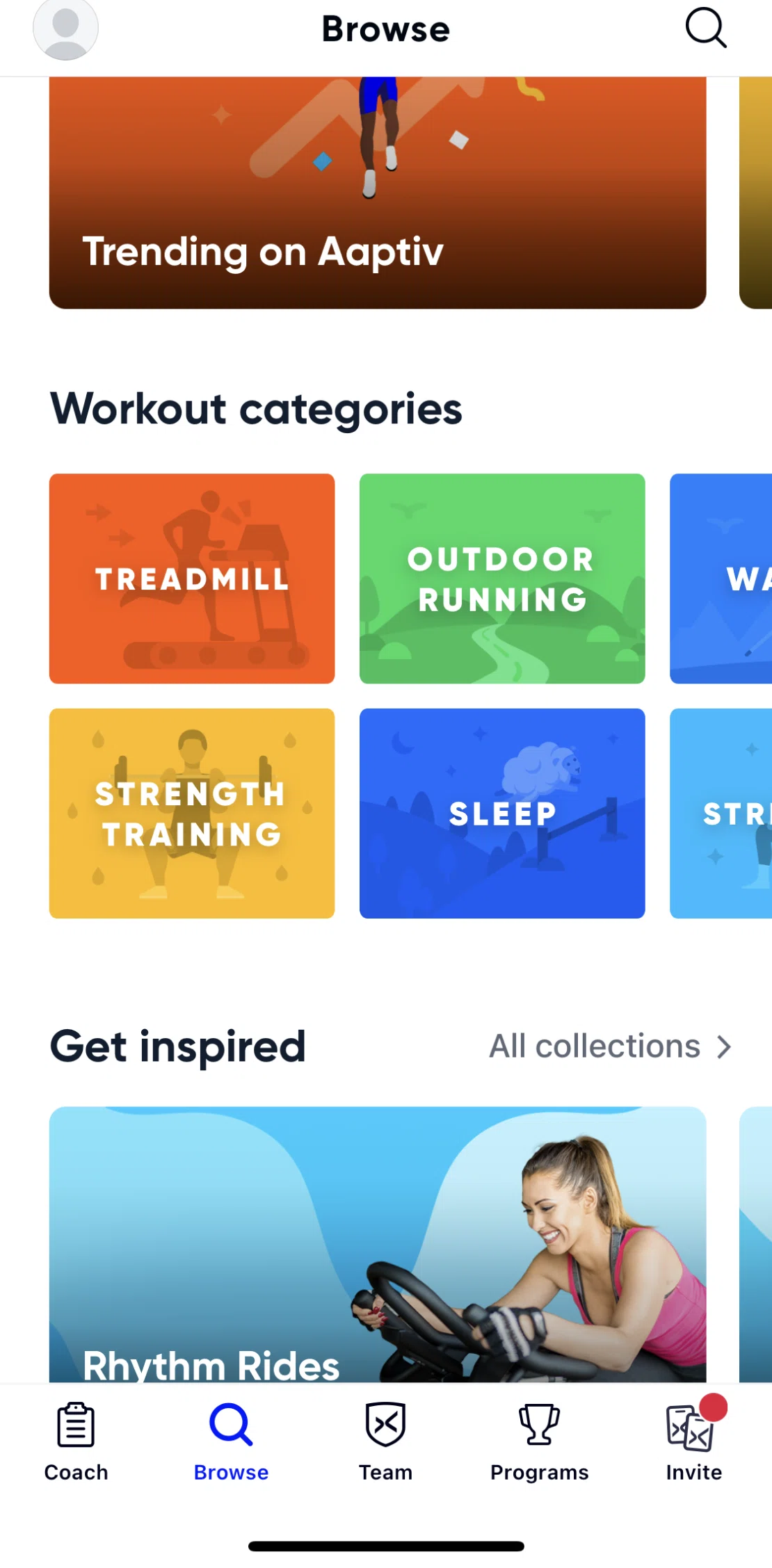 Aaptiv Screen screen in the Category detail (outdoor running) flow
