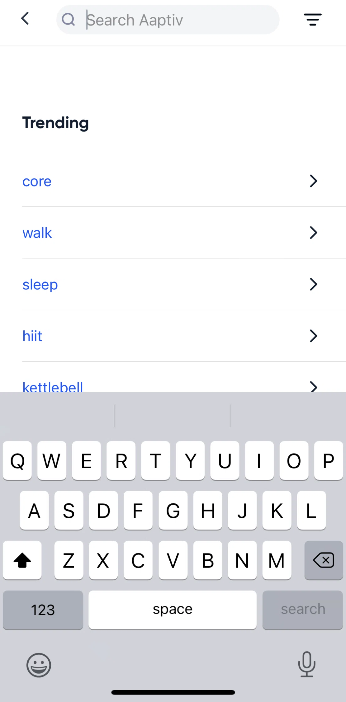 Aaptiv Screen screen in the Finding a workout flow