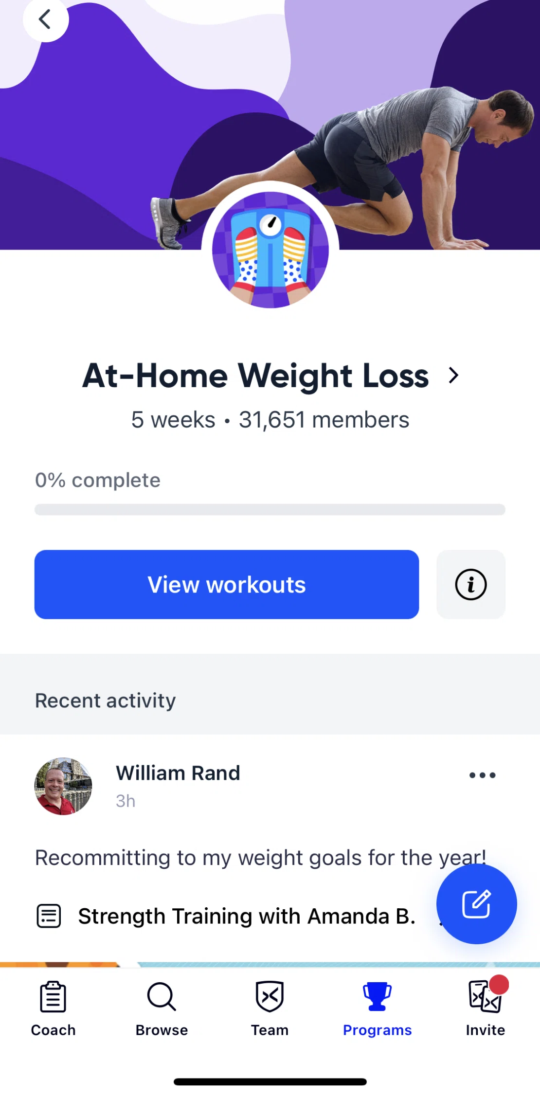 Aaptiv Screen screen in the Program information flow