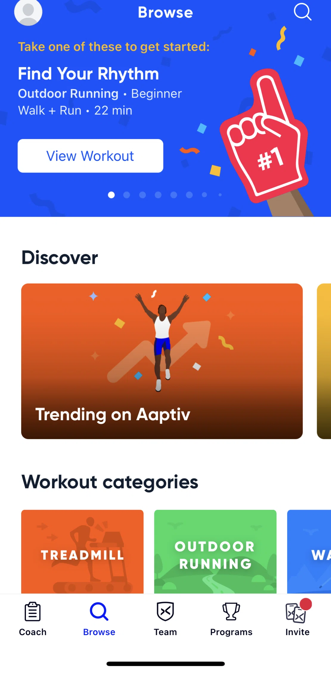 Aaptiv Screen screen in the Searching Aaptiv flow