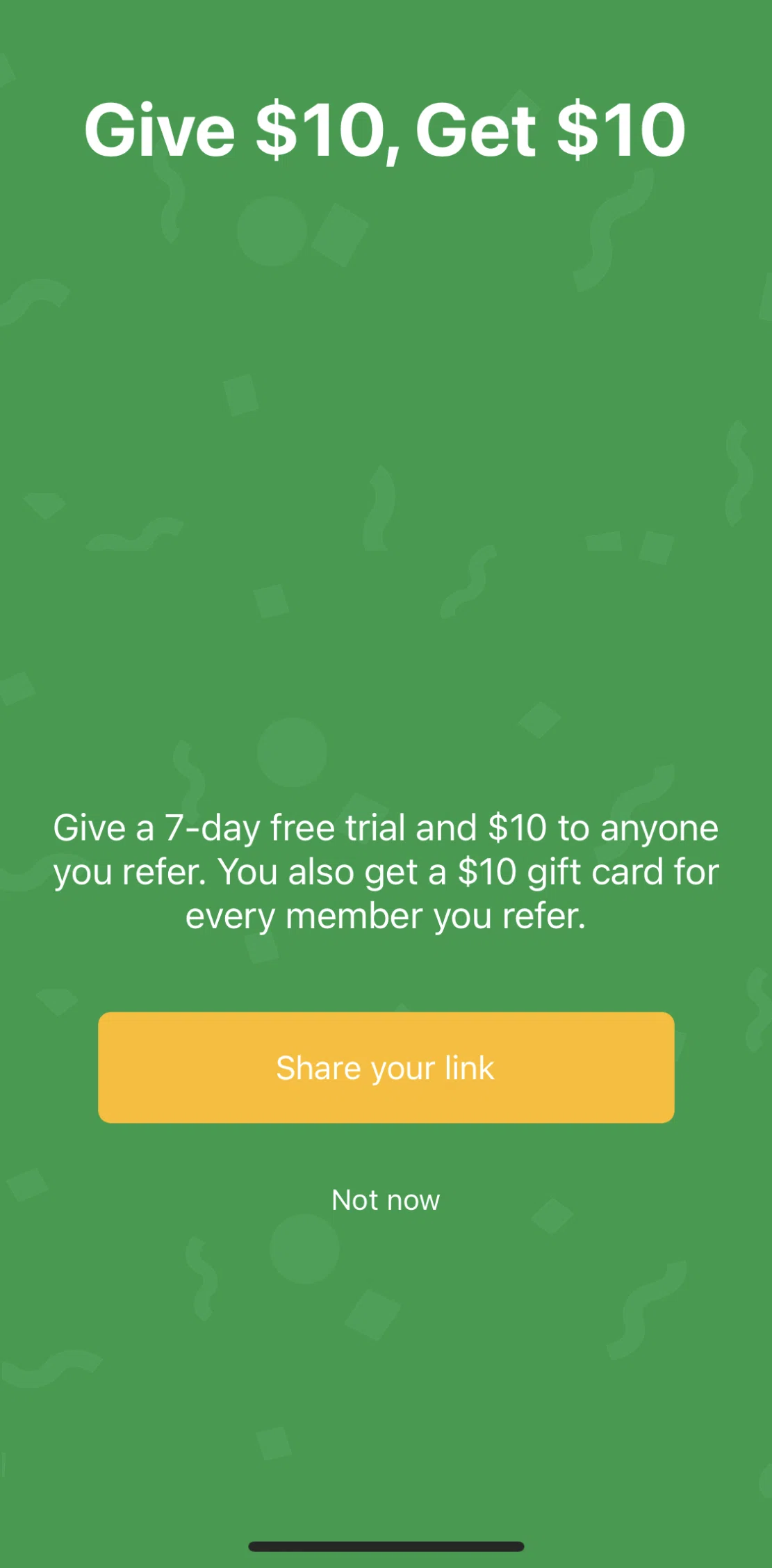 Aaptiv Screen screen in the Sharing an invite link flow