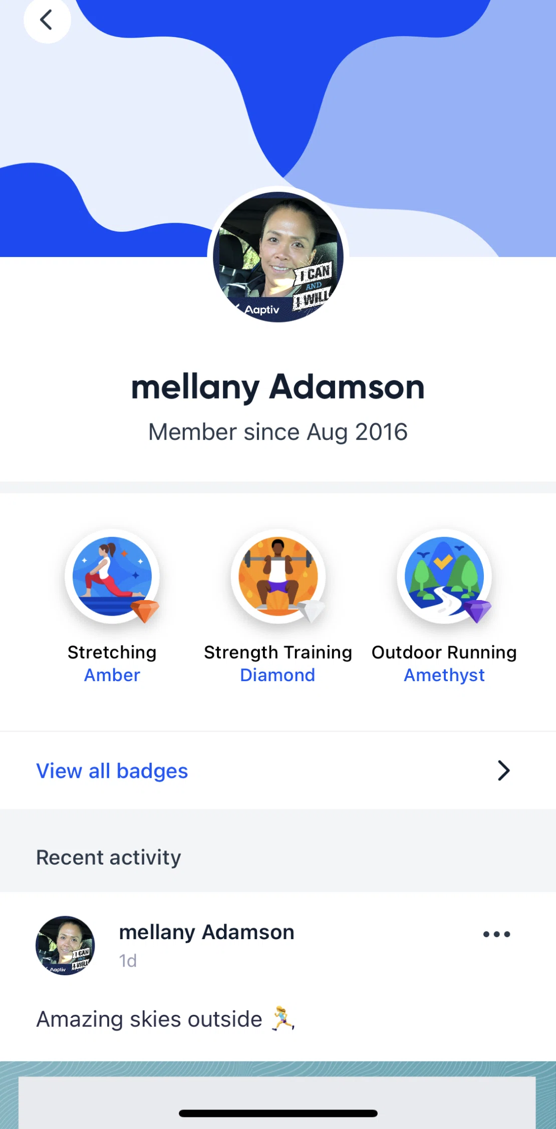 Aaptiv Screen screen in the View all badges flow
