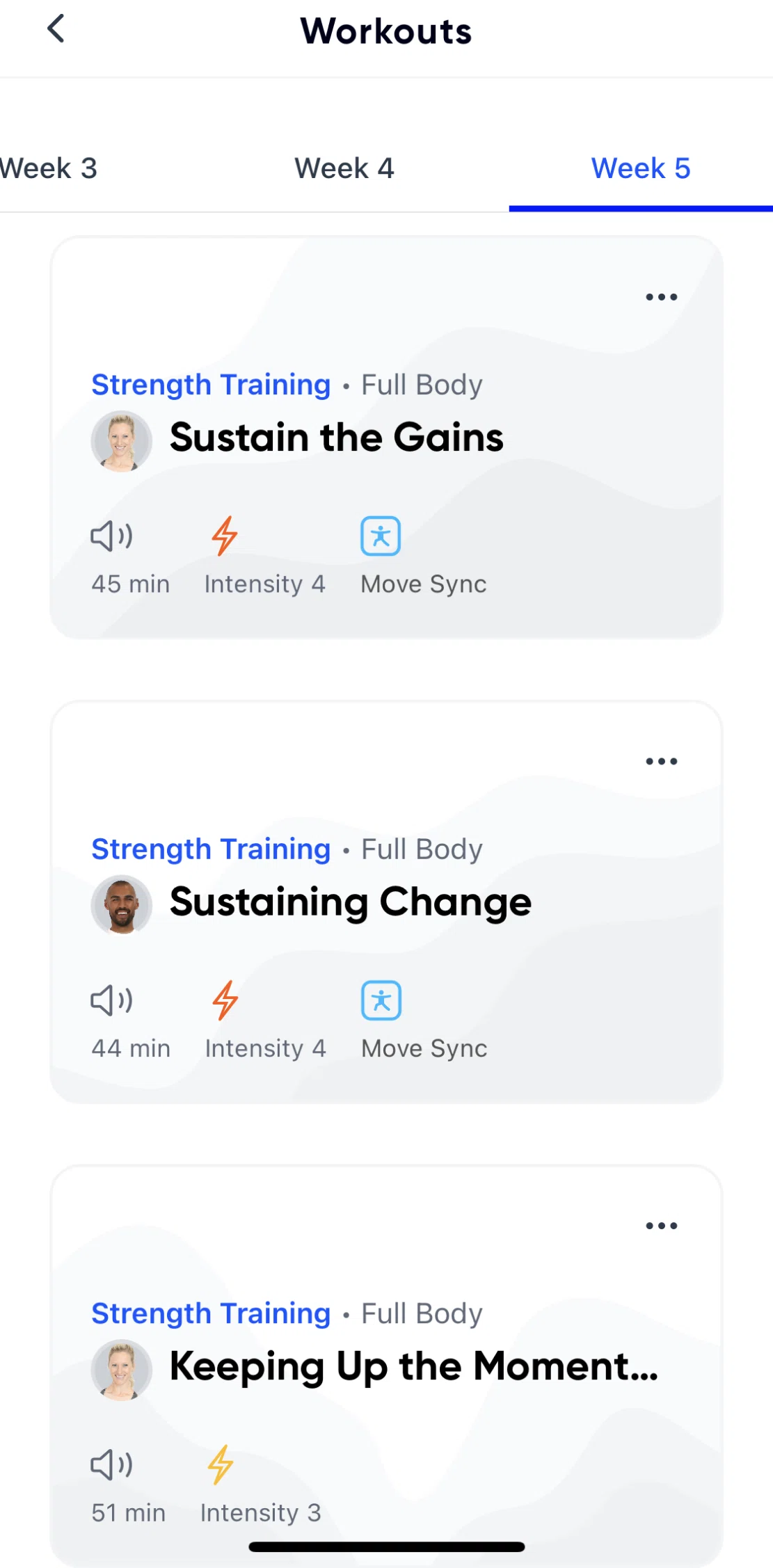 Aaptiv Screen screen in the Workout detail (strength training) flow