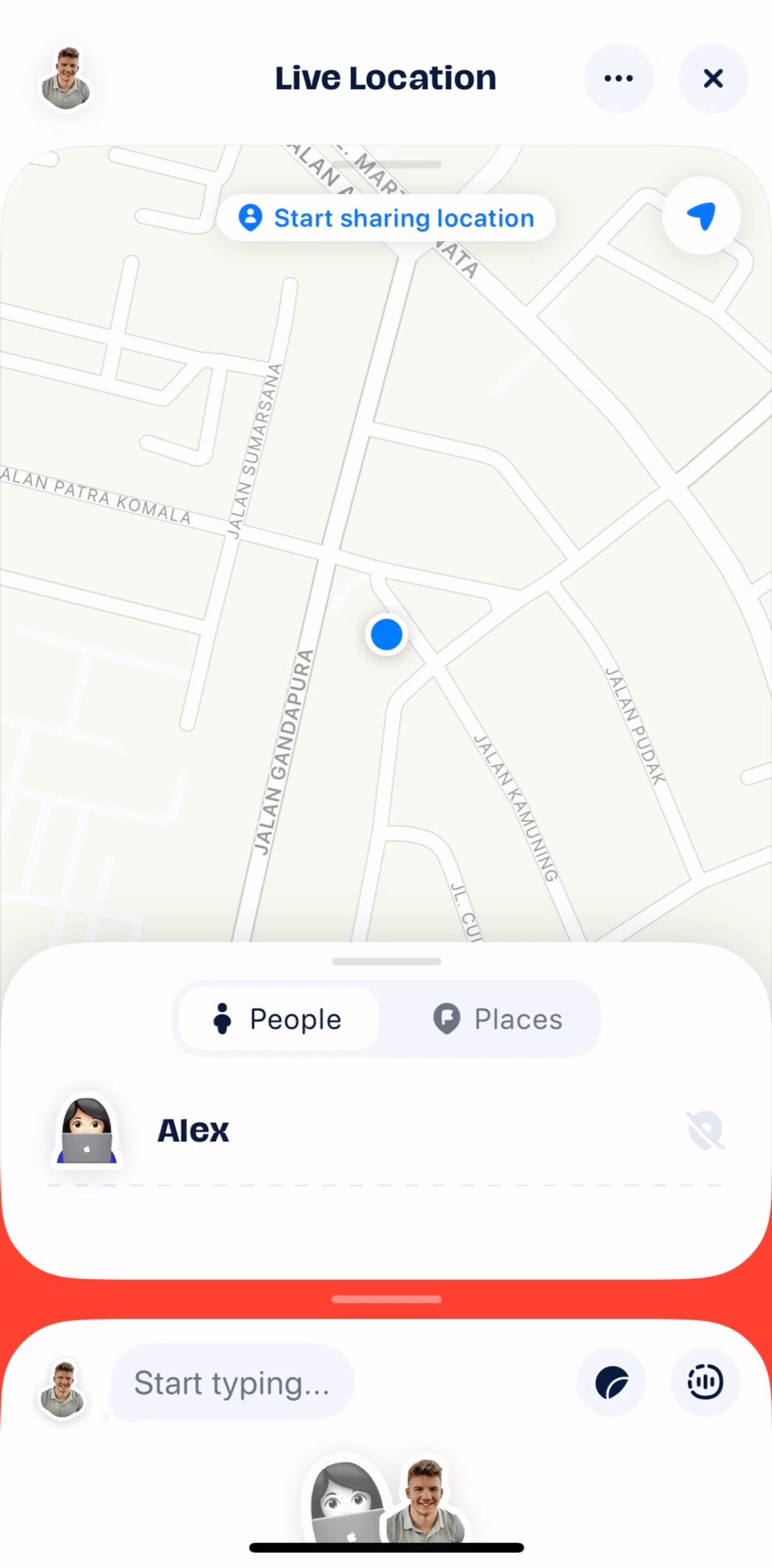 Abode Screen screen in the Sharing live location flow