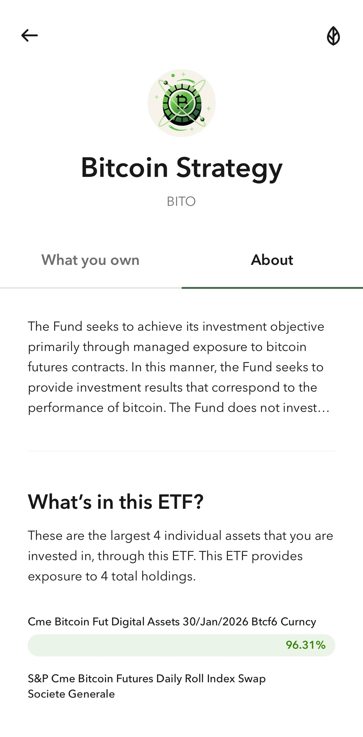 Acorns Screen screen in the About (Bitcoin) flow
