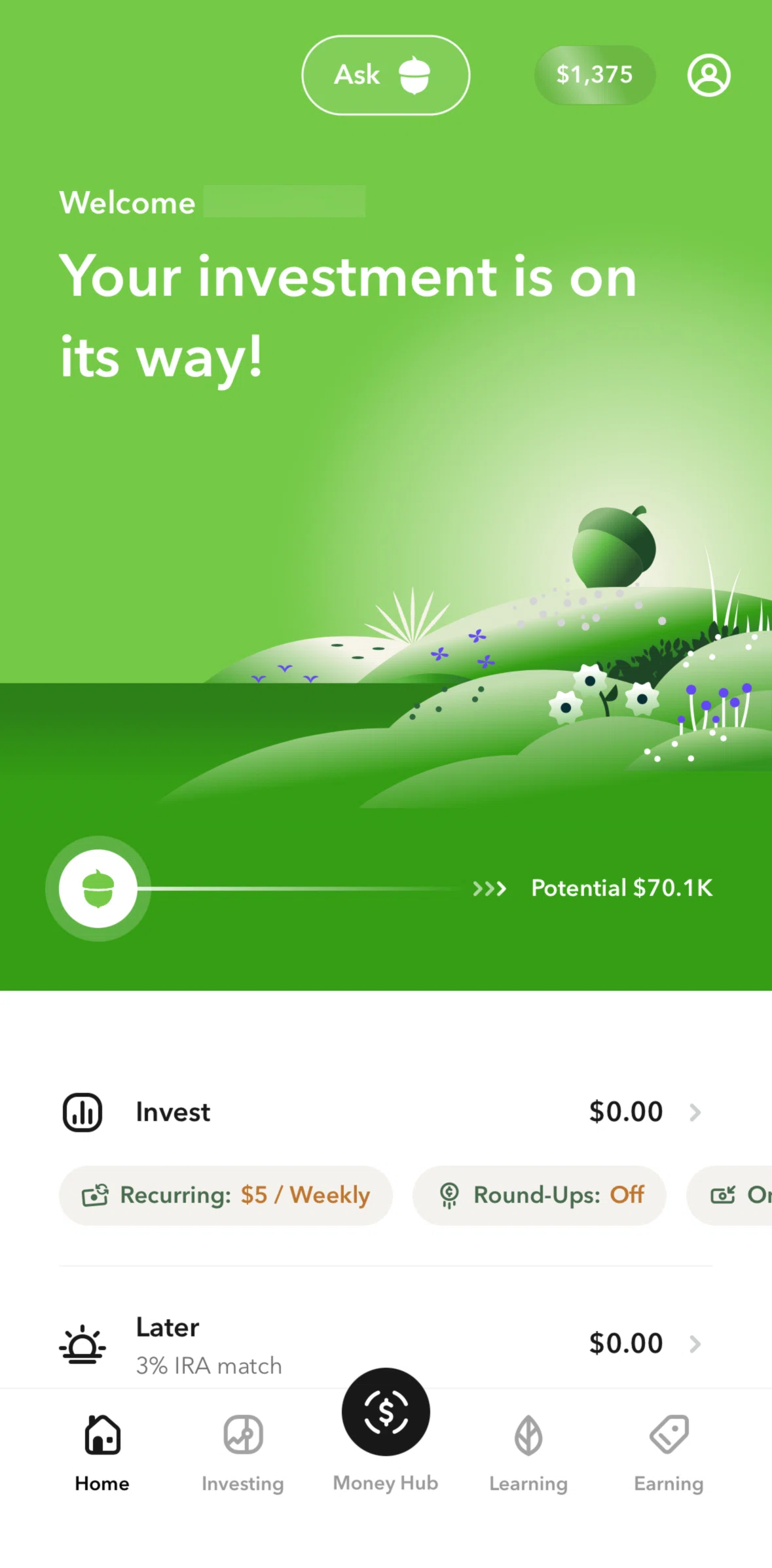 Acorns Screen screen in the Acorns potential flow