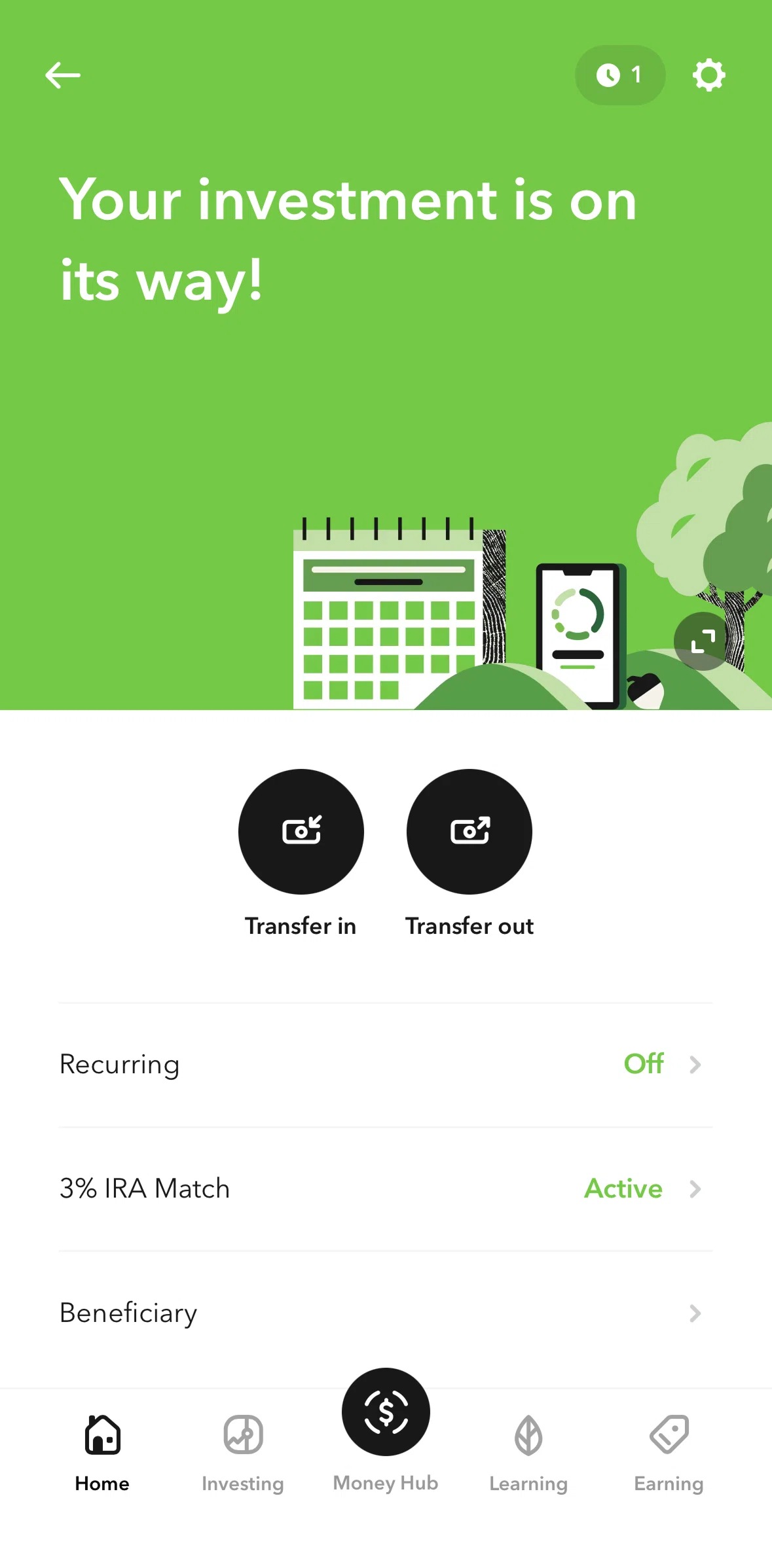 Acorns Screen screen in the Add a beneficiary flow
