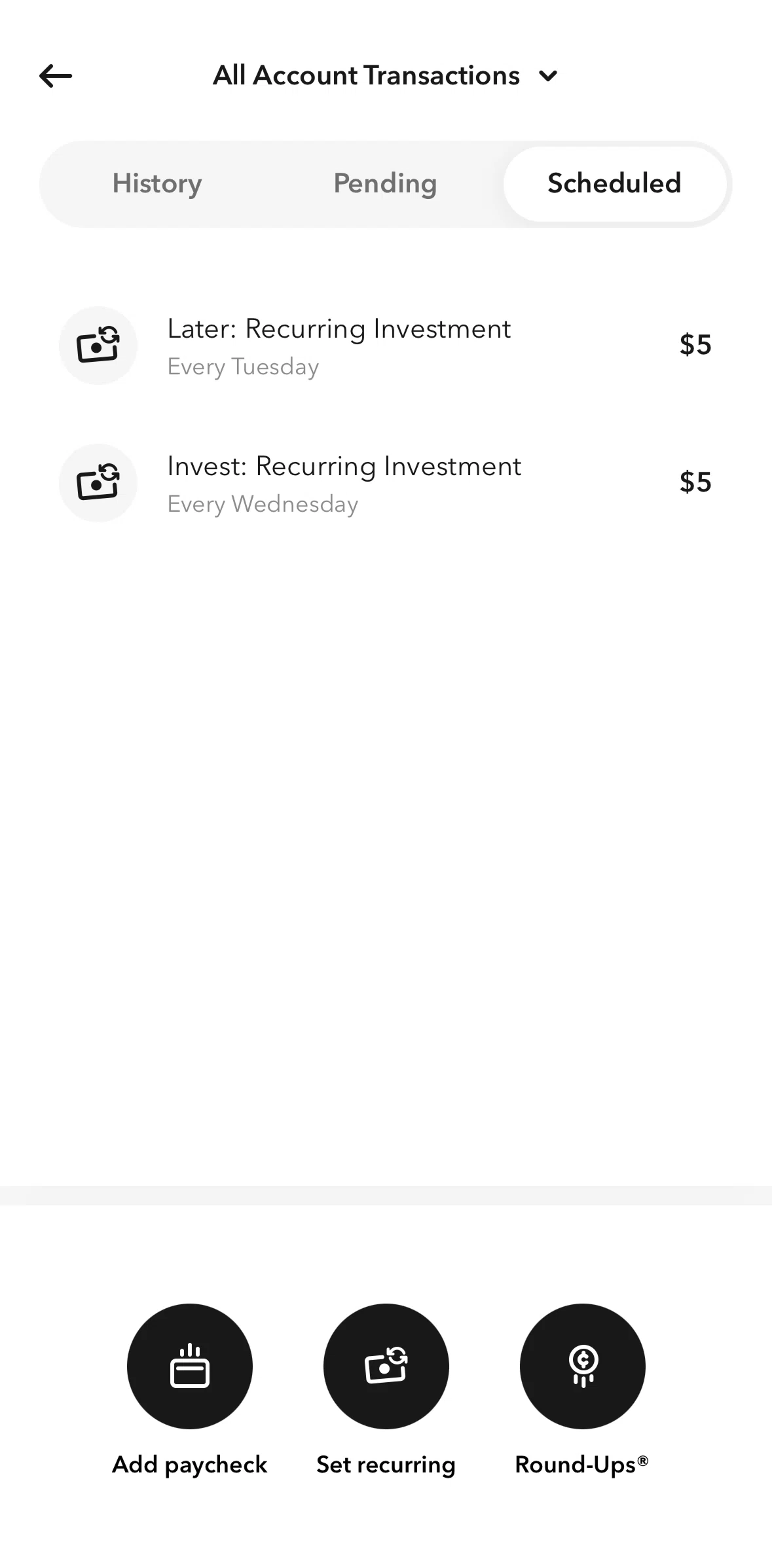 Acorns Screen screen in the Add paycheck flow