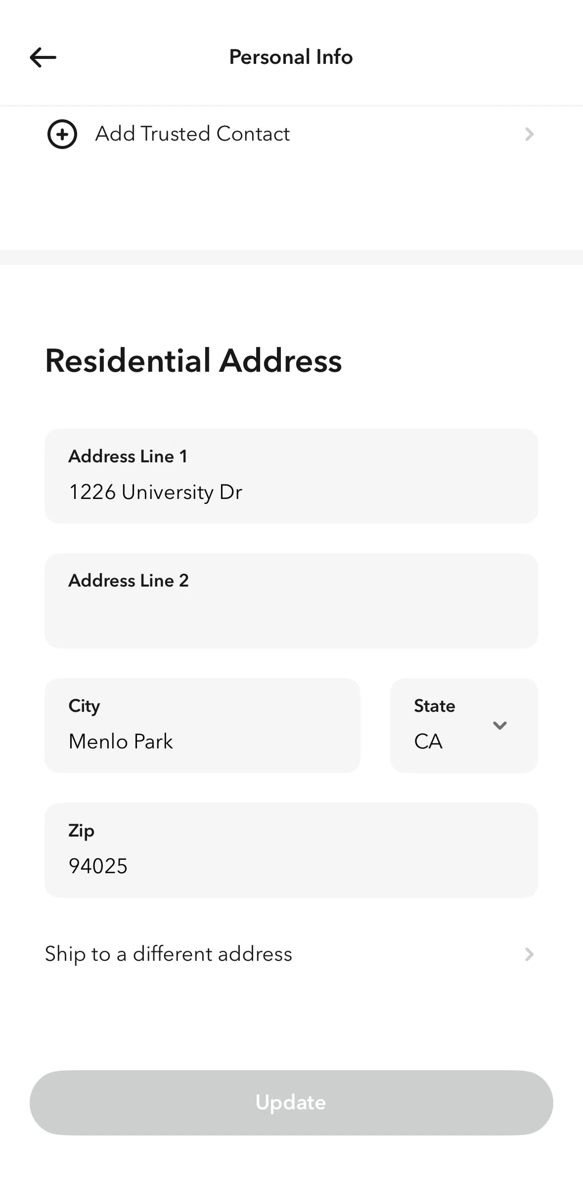 Acorns Screen screen in the Adding a shipping address flow