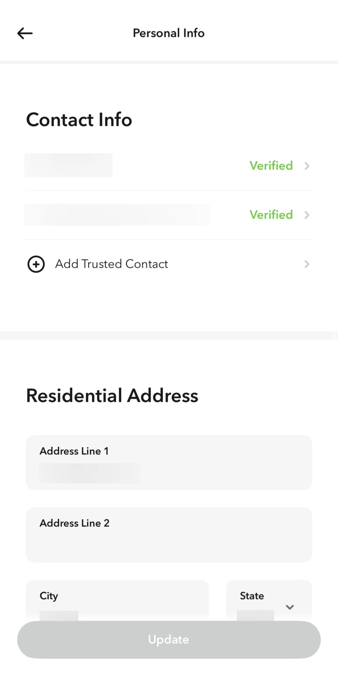 Acorns Screen screen in the Adding a trusted contact flow