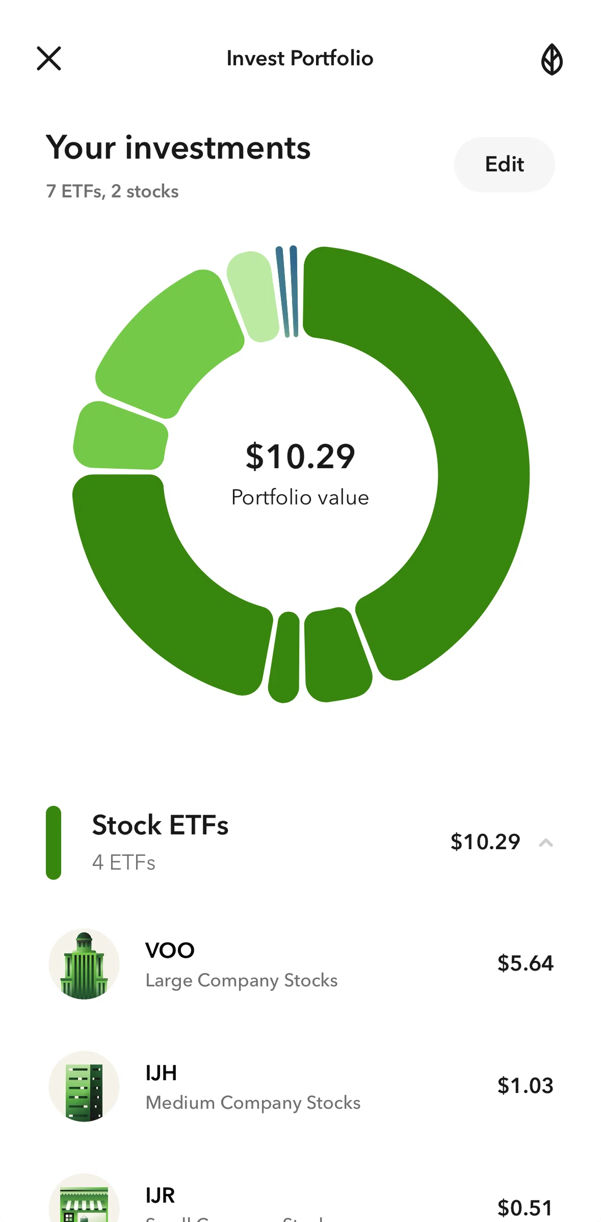 Acorns Screen screen in the Adding Bitcoin to portfolio flow