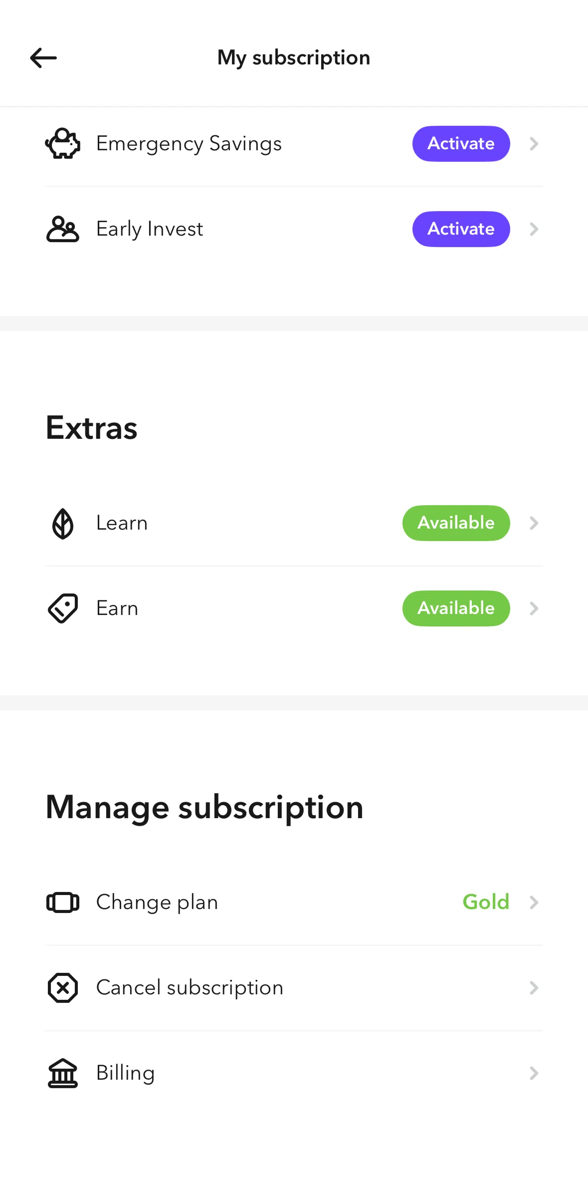 Acorns Screen screen in the Cancel subscription flow