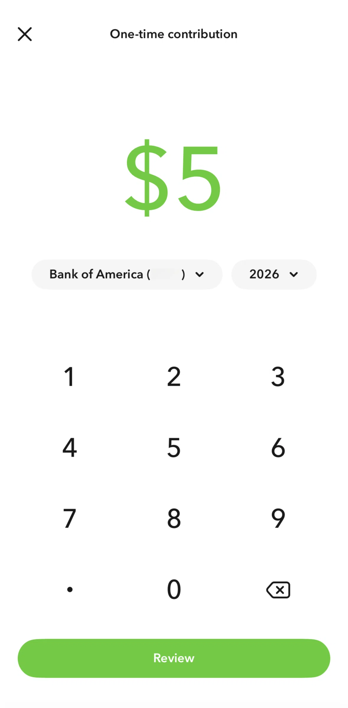 Acorns Screen screen in the Changing tax year flow