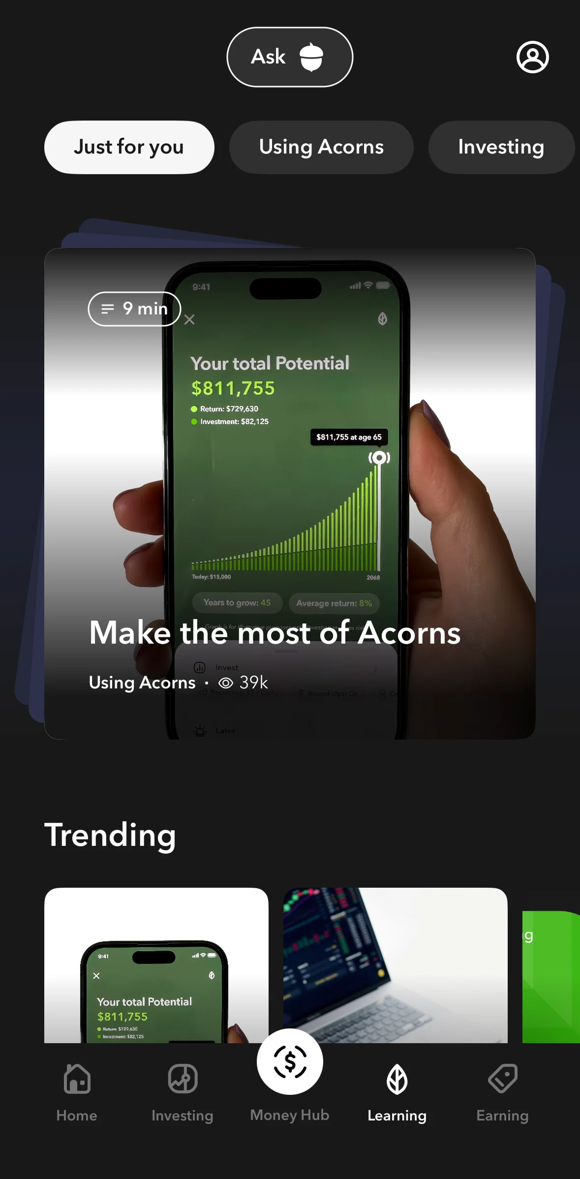 Acorns Screen screen in the Course detail flow