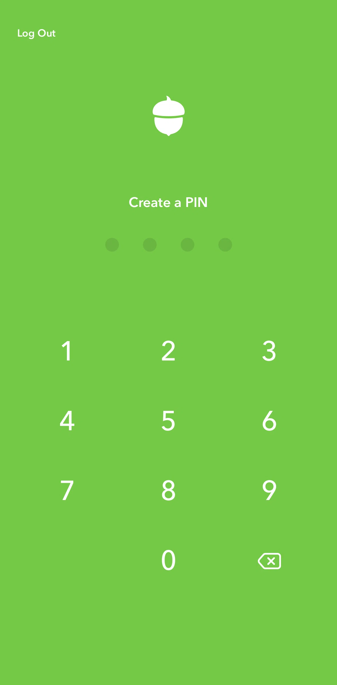 Acorns Screen screen in the Creating a PIN flow