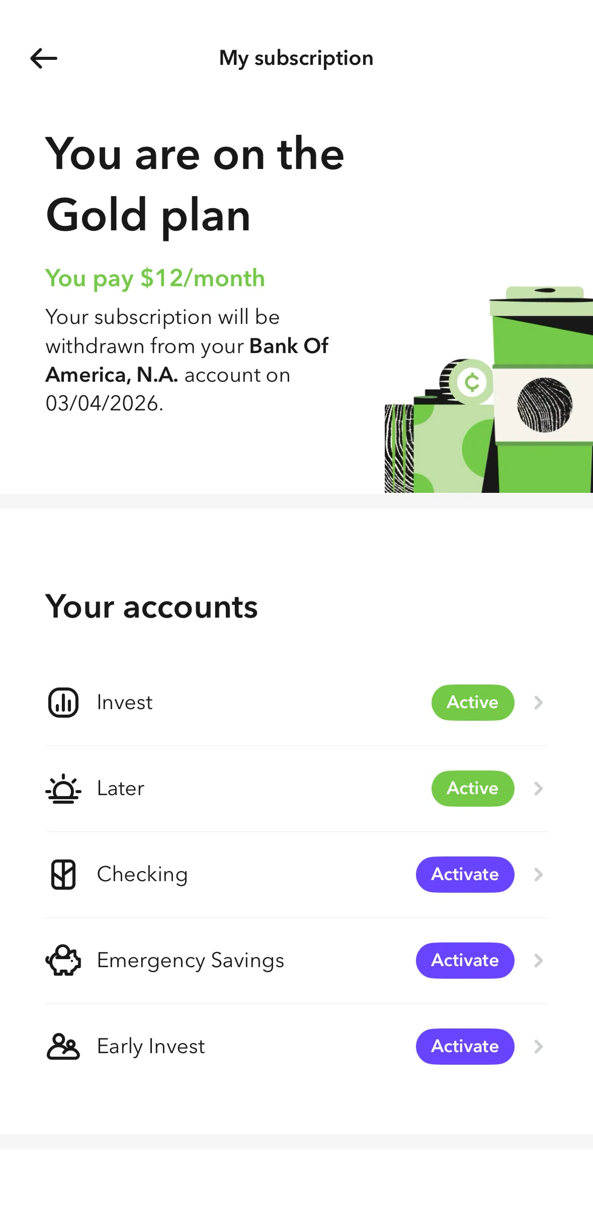Acorns Screen screen in the Early invest flow