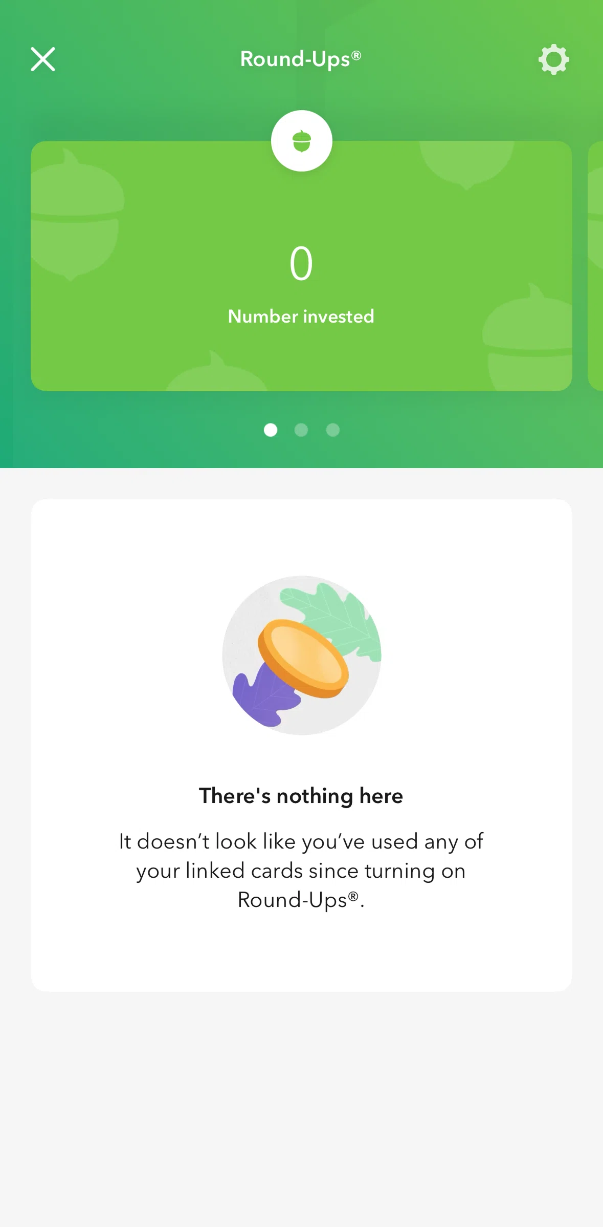 Acorns Screen screen in the Editing Round-Ups settings flow