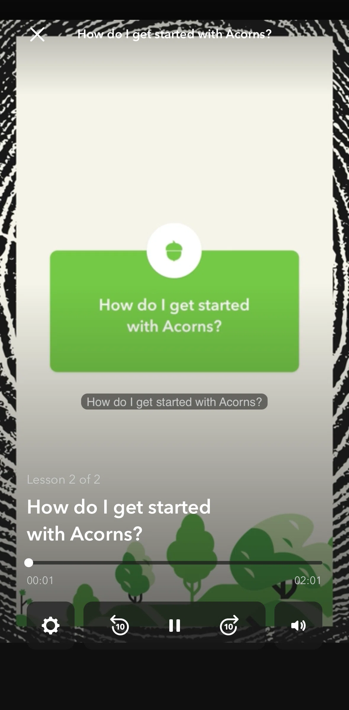 Acorns Screen screen in the Enabling closed captions flow