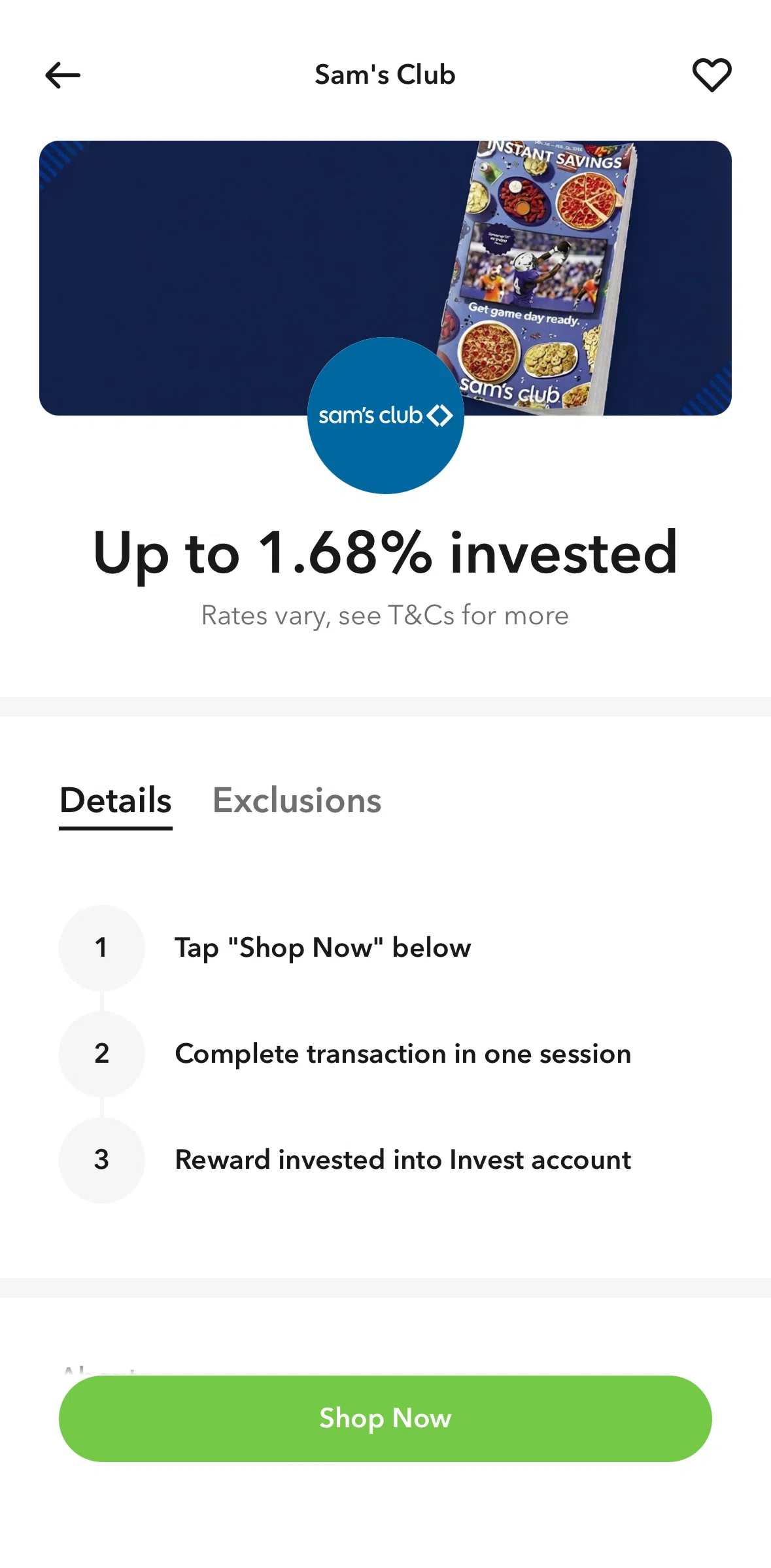 Acorns Screen screen in the Favoriting an offer flow