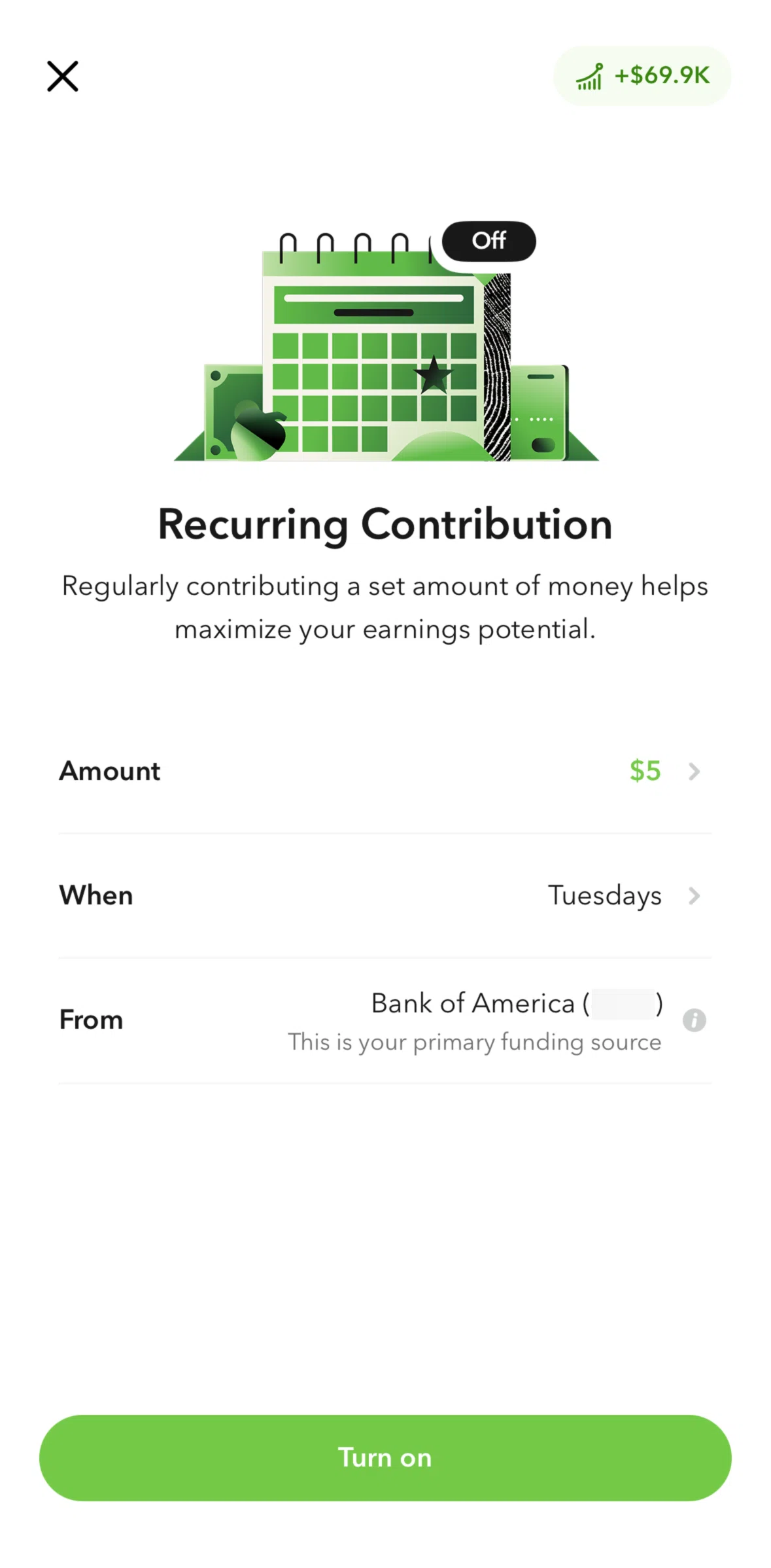 Acorns Screen screen in the Graph flow