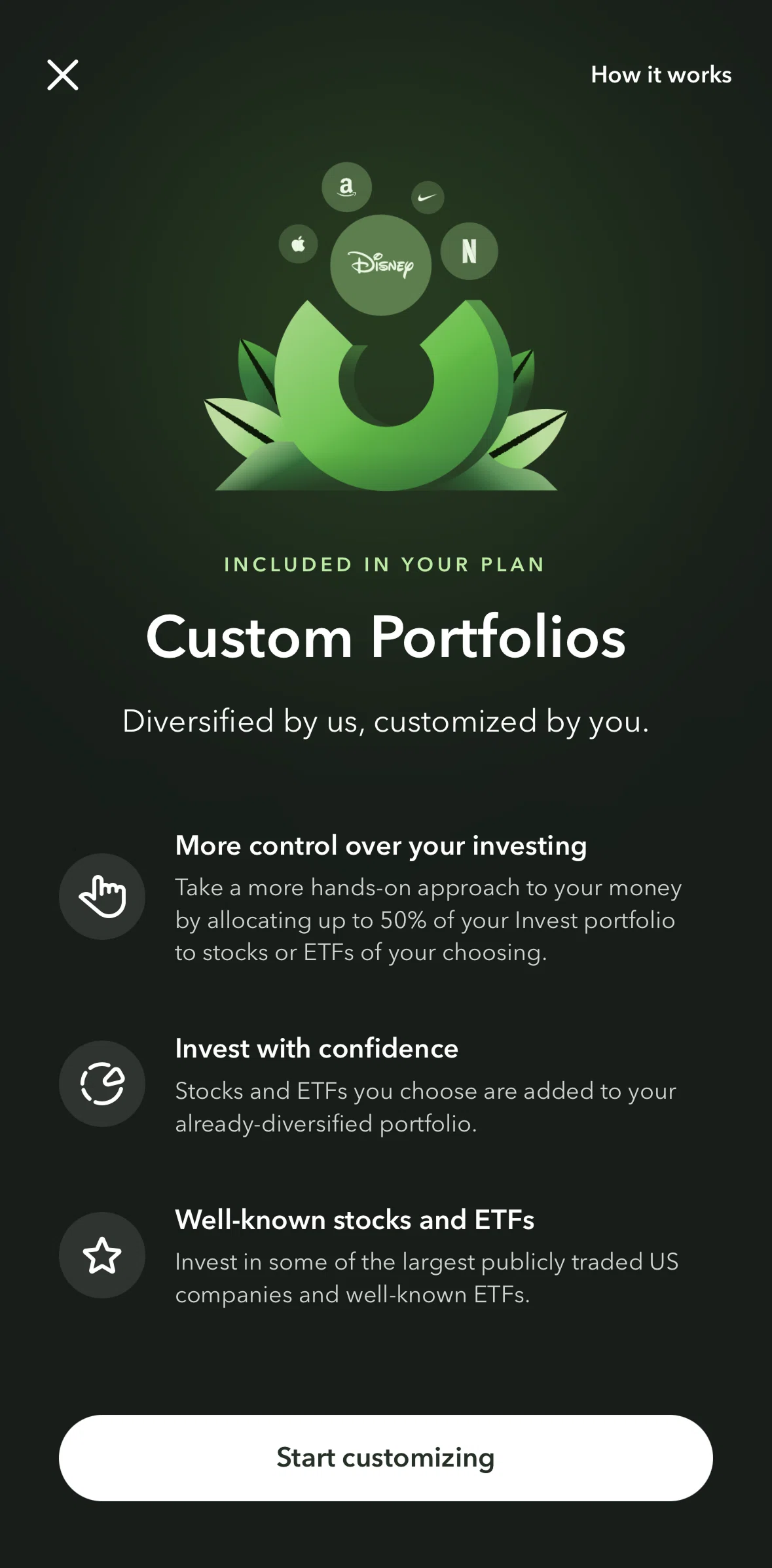 Acorns Screen screen in the How it works flow