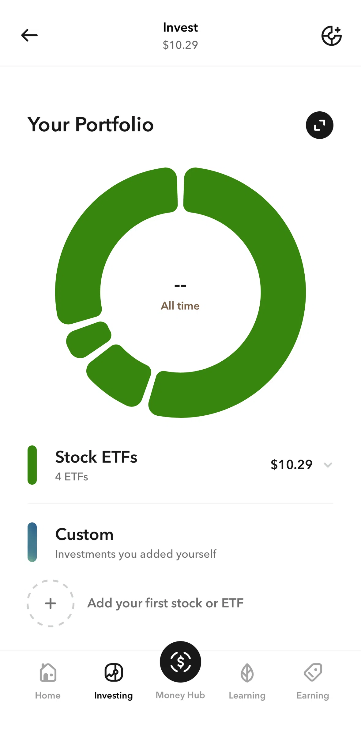 Acorns Screen screen in the Invest portfolio flow